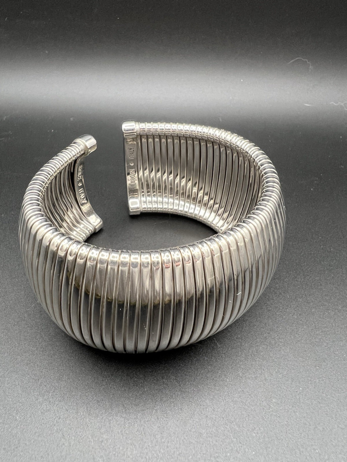 Vintage Modernist Heavy Bronze Italian Silver-tone Wide Cuff Bracelet