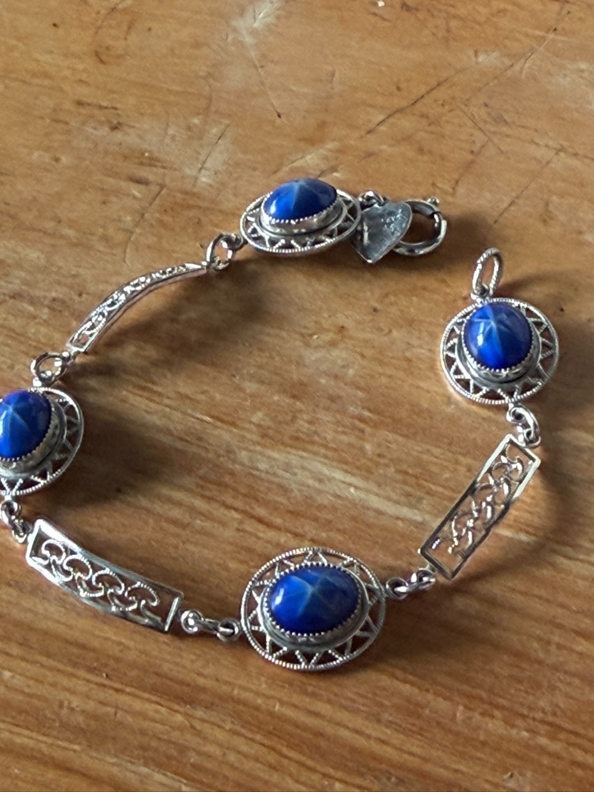 Vintage 14k white Gold-Filled Sentiment bracelet with simulated star sapphires