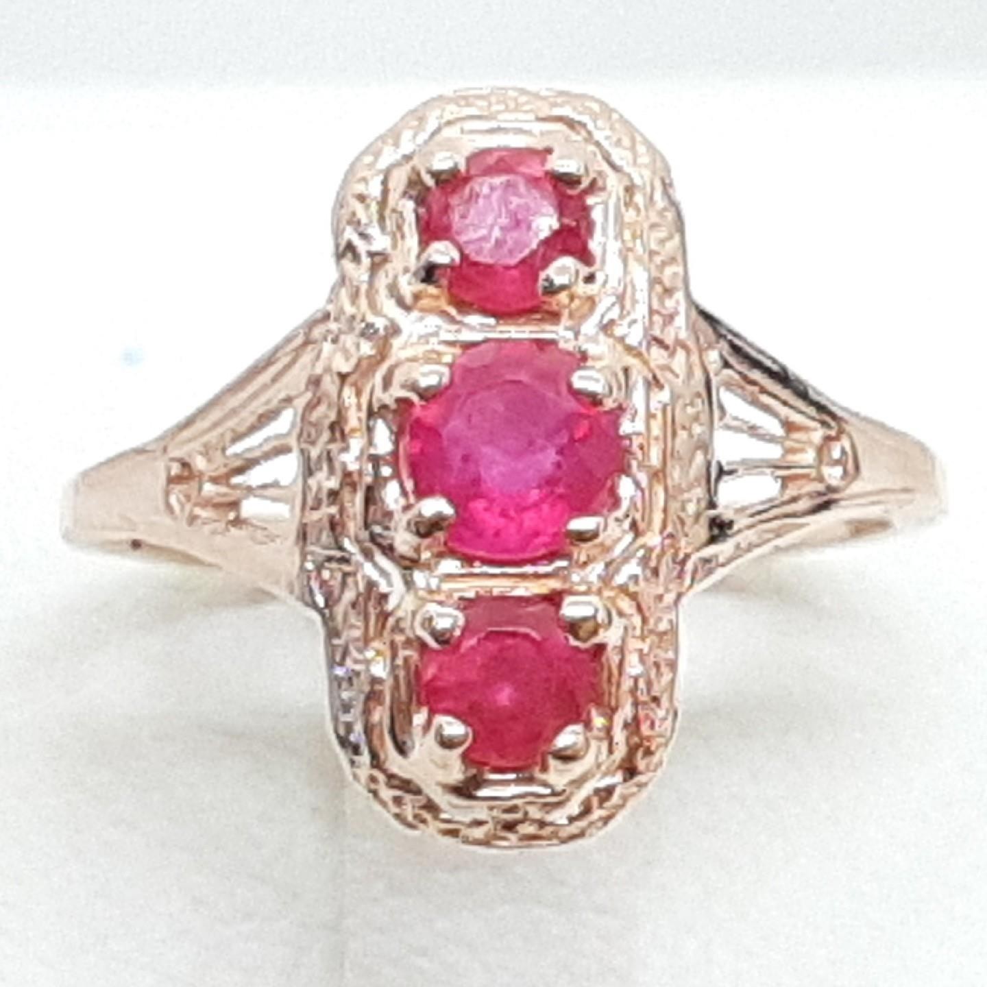 Antique Filigree 1.00ctw Ruby 14K Rose Gold 925 Sterling Silver Ring Size 6.75