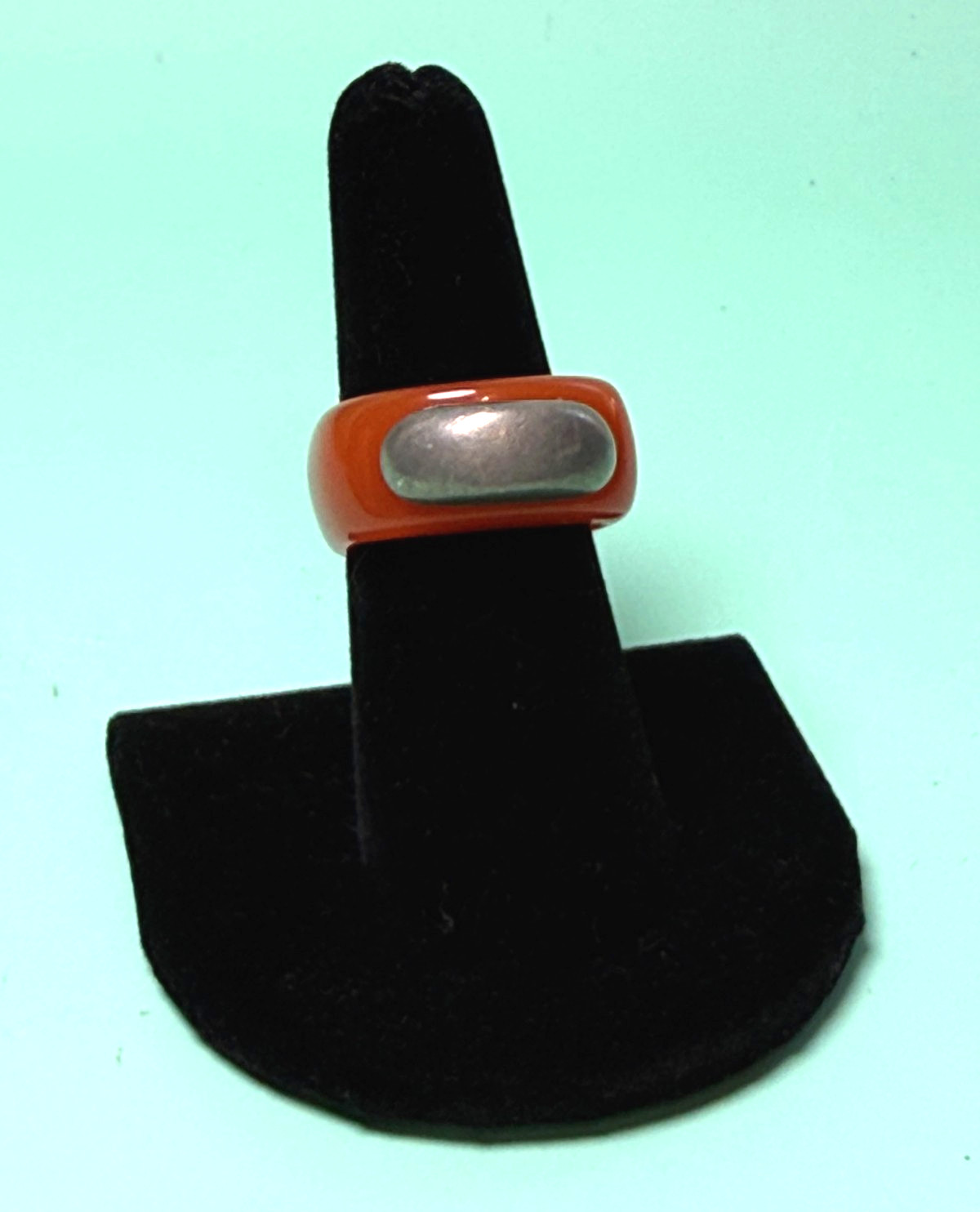 Vtg 1990s Designer Signed Pitaniello Boston Lucite Pewter Ring Size 7 Modernist