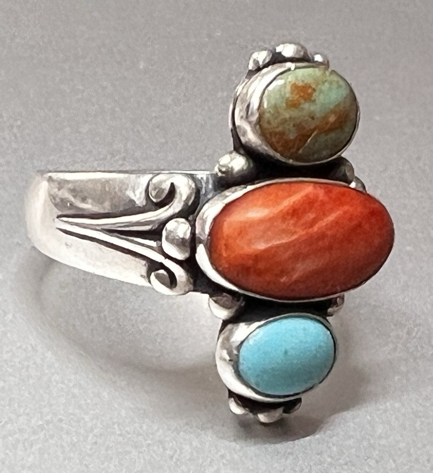 Carolyn Pollack Relios .925 Sterling Silver Turquoise 3 Stone South West Ring