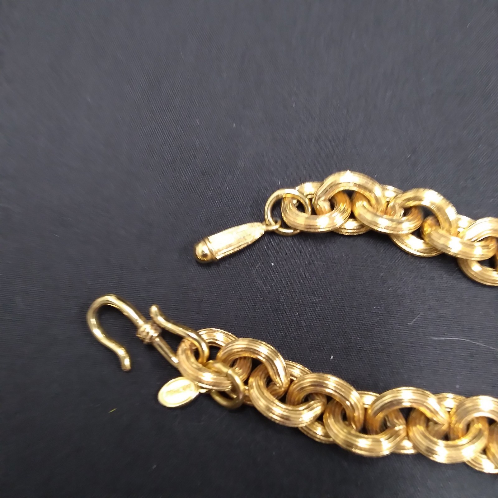 Monet Gold Tone Chunky Necklace with Clear and Black Crystal Charms