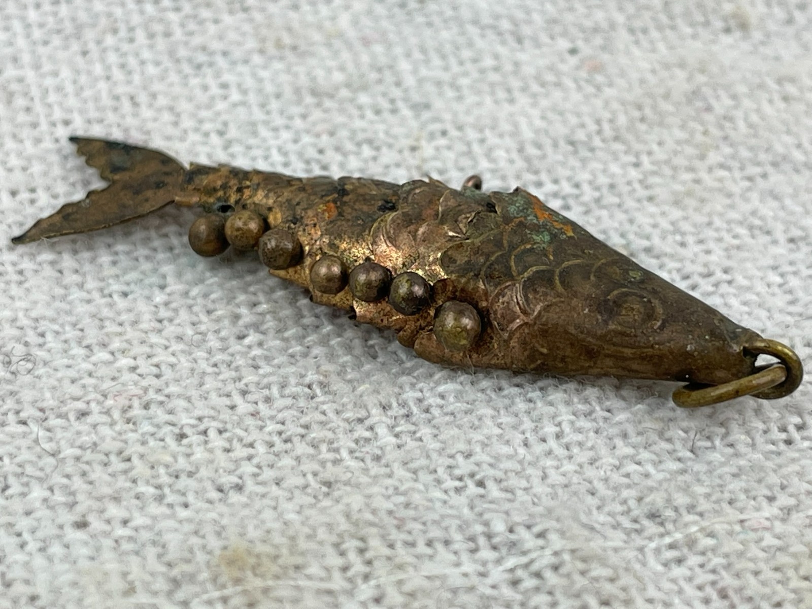 Vintage Articulated Fish Pendant Necklace Bronze Tone 1 1/2 Inch