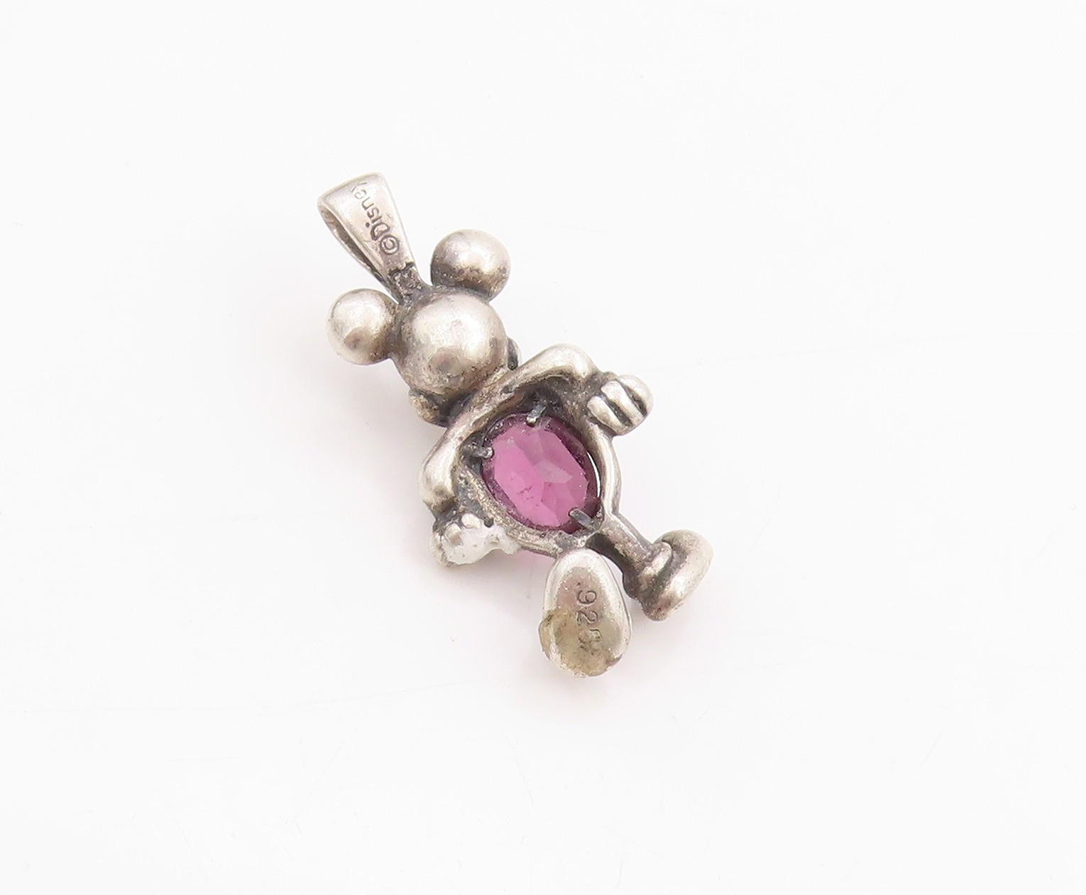 925 Sterling Silver Vintage Pendant DISNEY Amethyst Micky Mouse Charm PT24495