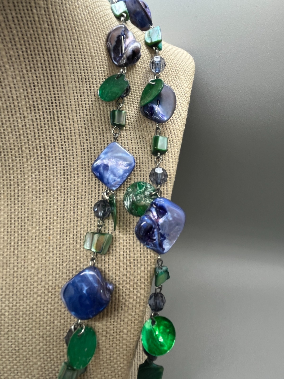 vintage blue Boho Abalone shell Beaded 2 strand 28″ necklace bl02