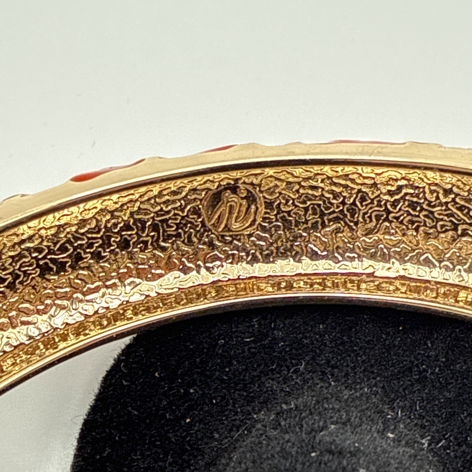 Jiu Long Xing- Red, Purple, White, Green Enamel Hinged Bangle Bracelet- Signed