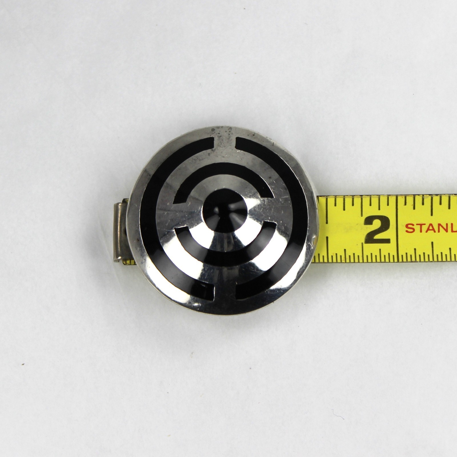 Vintage MCM Taxco Sterling Onyx Earrings Domed Cone Clip-on TC-243 1.5″ 21.4g
