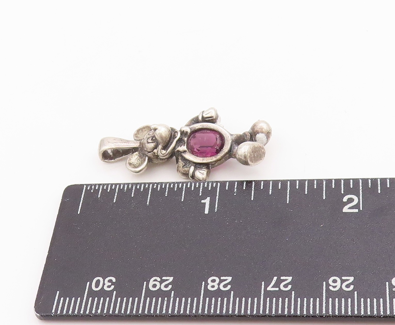 925 Sterling Silver Vintage Pendant DISNEY Amethyst Micky Mouse Charm PT24495