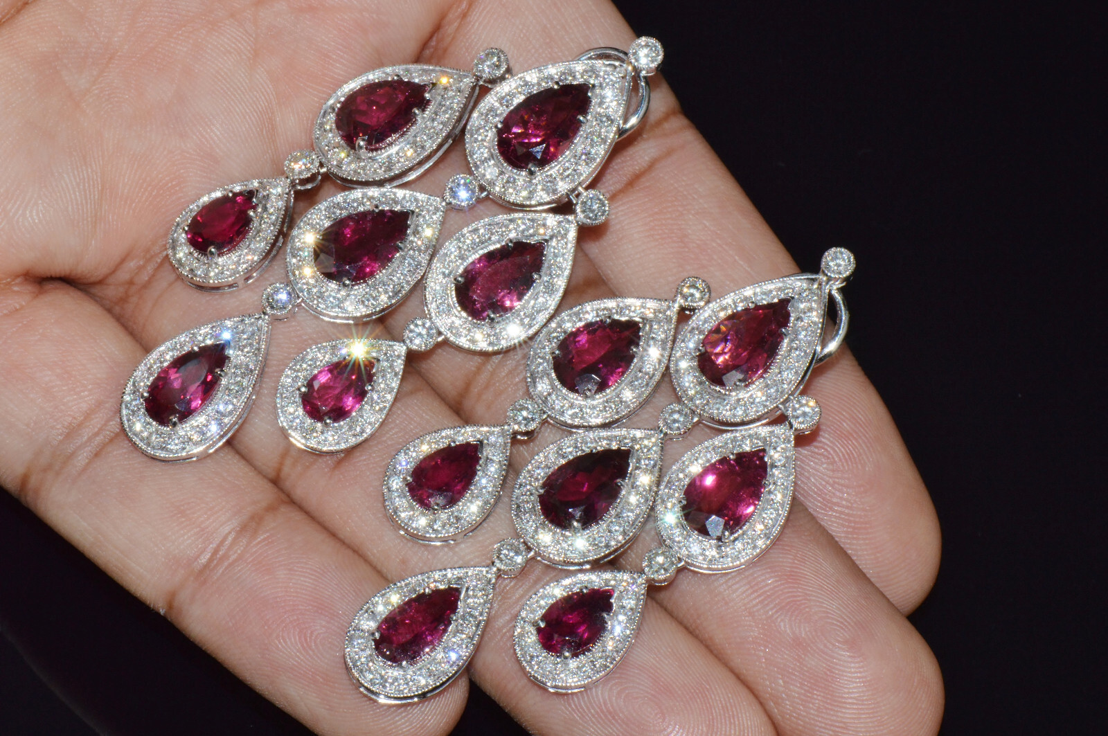 Certified Natural 23.53Cts Diamond Tourmaline 18K Solid Gold Chandelier Earrings
