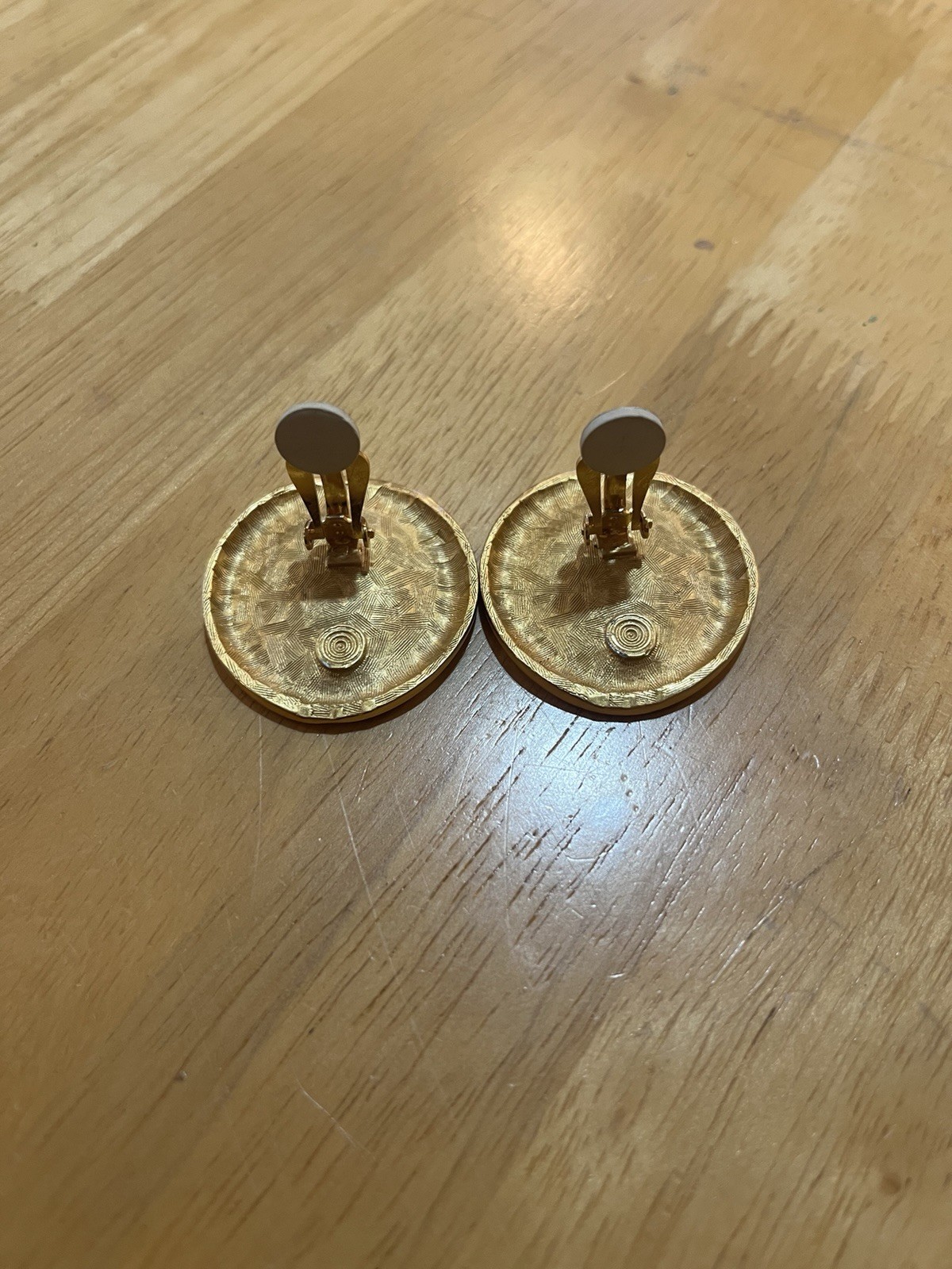 Gold Oval Disc Creased Plate Dome Clip-On Earrings