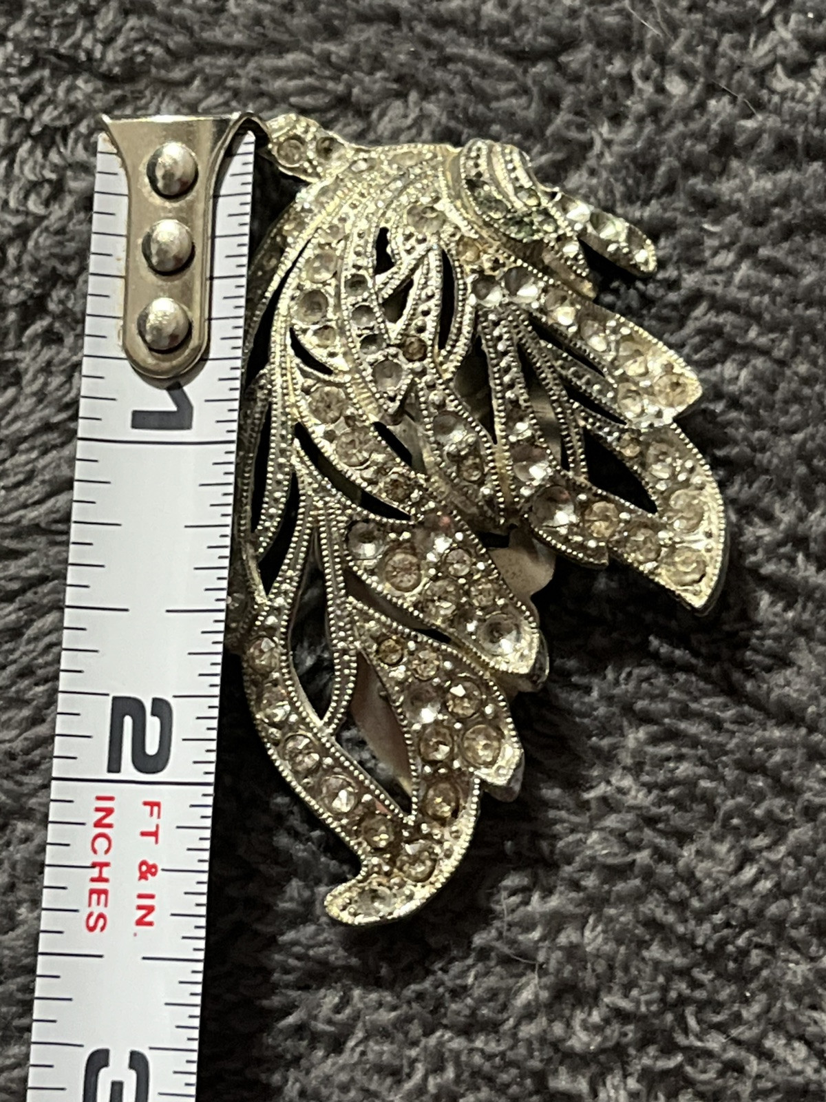 Vintage Filigree Hinged Brooch Scarf Signed NE New England Glass Works Crystal