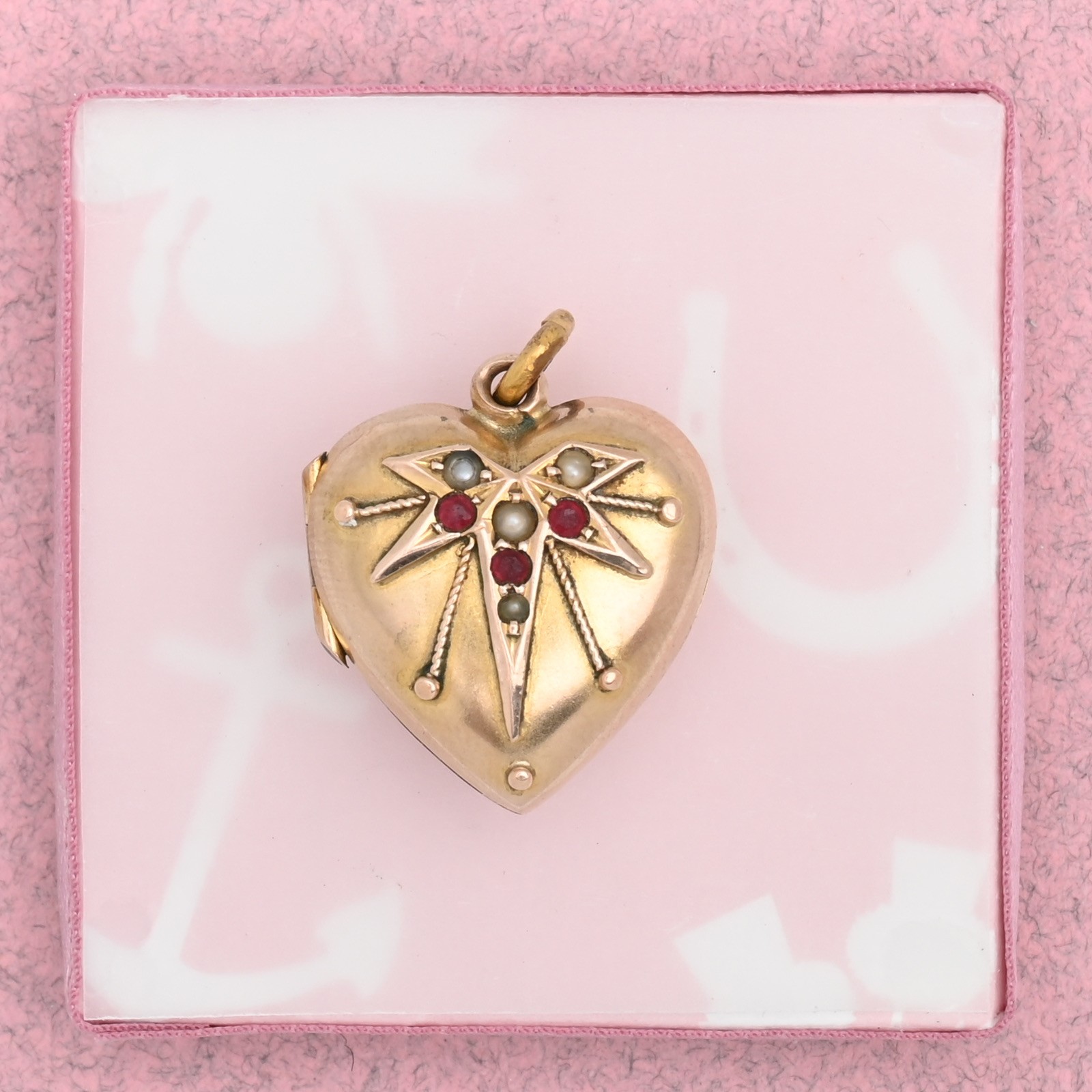 Antique Victorian Puffy HEART Starburst Gold Filled Paste Charm Pendant Locket