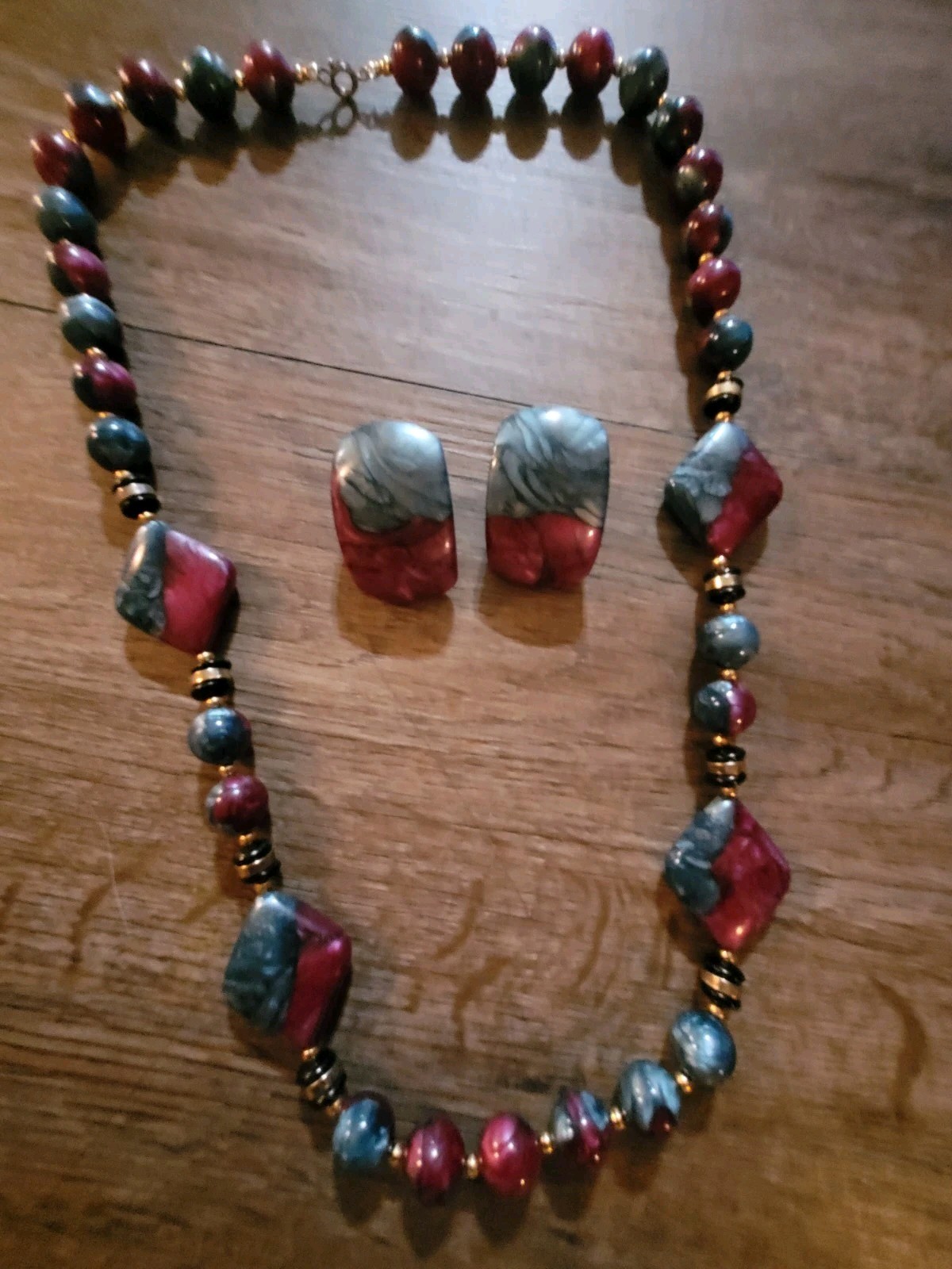 vintage demi parure sets Purple And Blue Acrylic Beaded Necklace Matching…