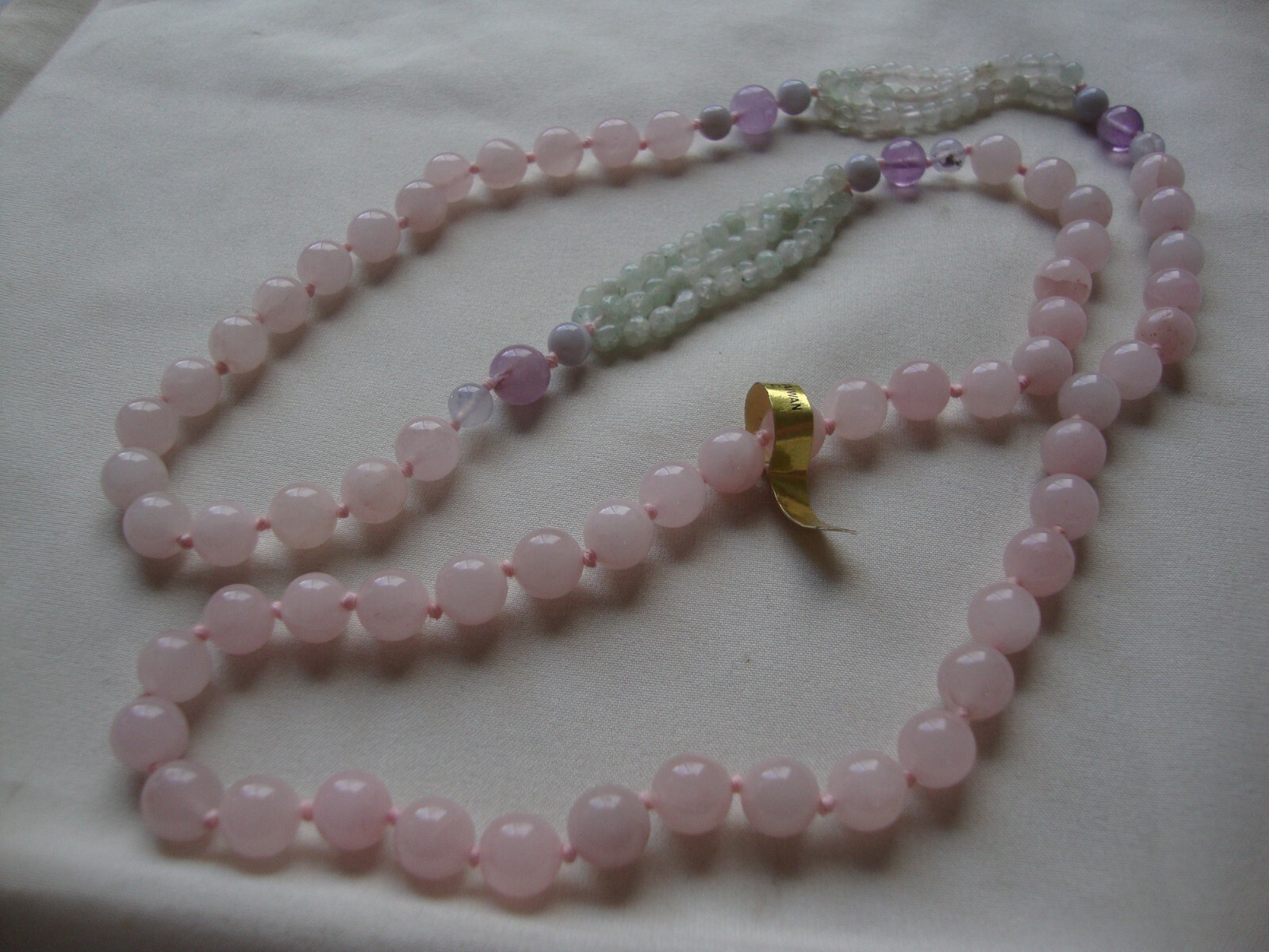 VINTAGE MEDLEY BLUE LACE AGATE AVENTURINE AMETHYST & ROSE QUARTZ BEAD NECKLACE