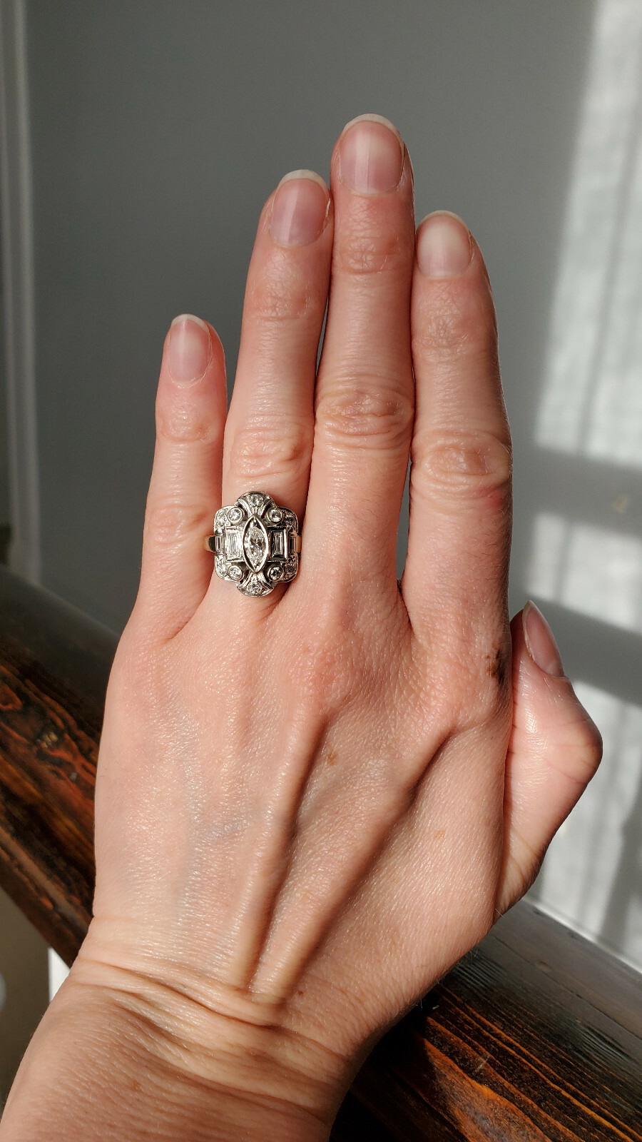 Antique Diamond Shield Ring Art Deco Wedding Ring or Right Hand Ring