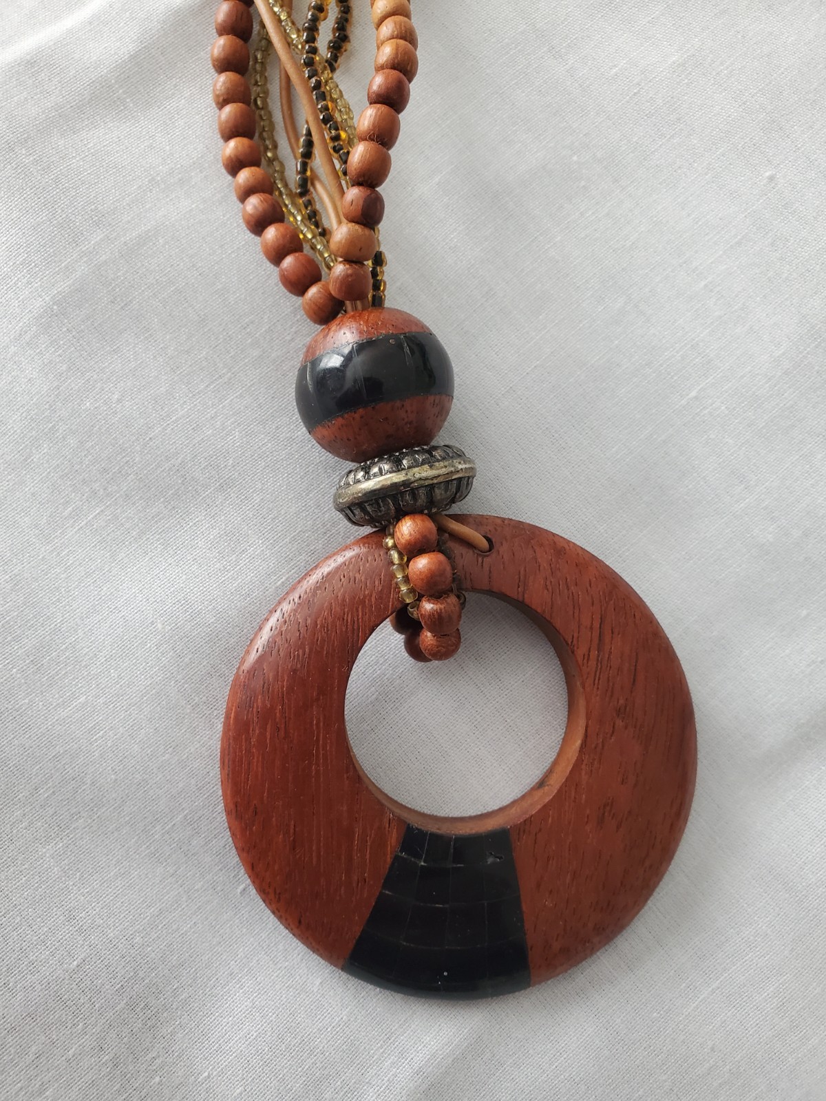 Lot of 4 Vintage Wood/Ceramic Necklaces, 1 Bracelet Boho Hippie Beaded