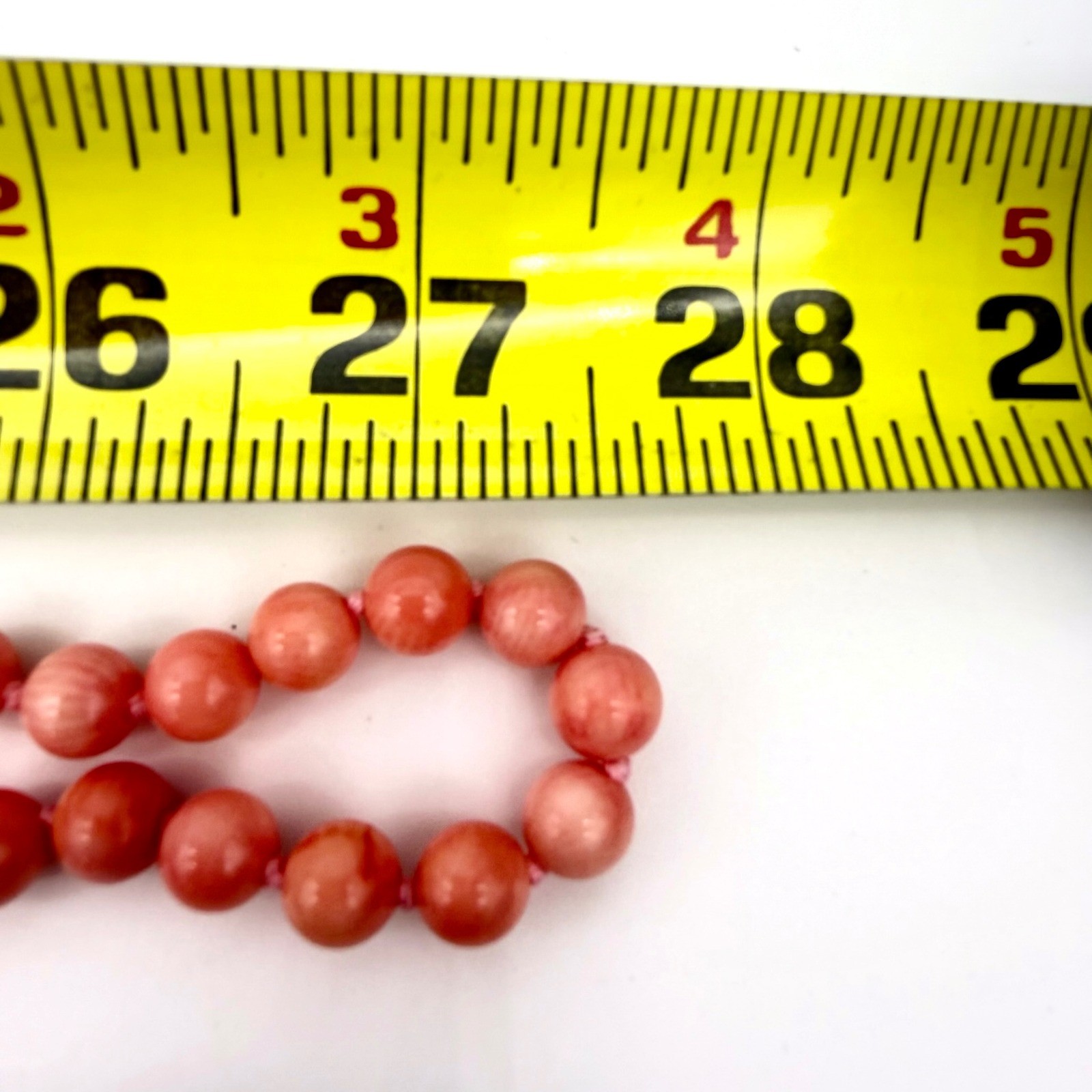 Vintage 56″ Genuine Angel Skin Coral Necklace Hand Knotted 8.5mm Beads 124g