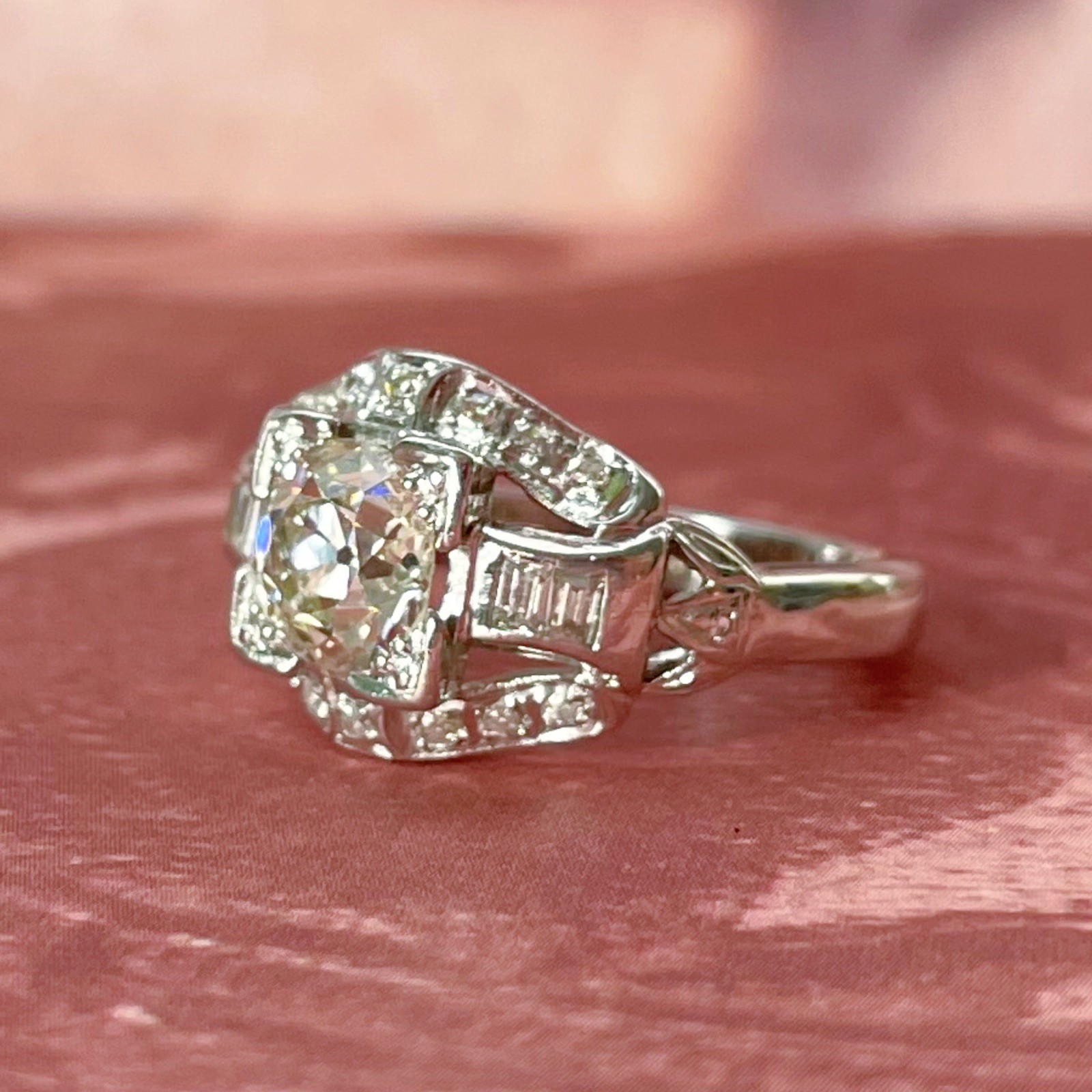 Art Deco Platinum 1.20 Carat Old European Cut Diamond Ring