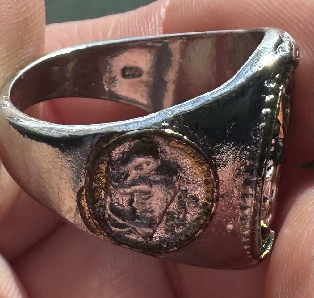 Vintage Sterling Silver Tone Men’s Buffalo Nickel Coin Signet Ring Size 10.5