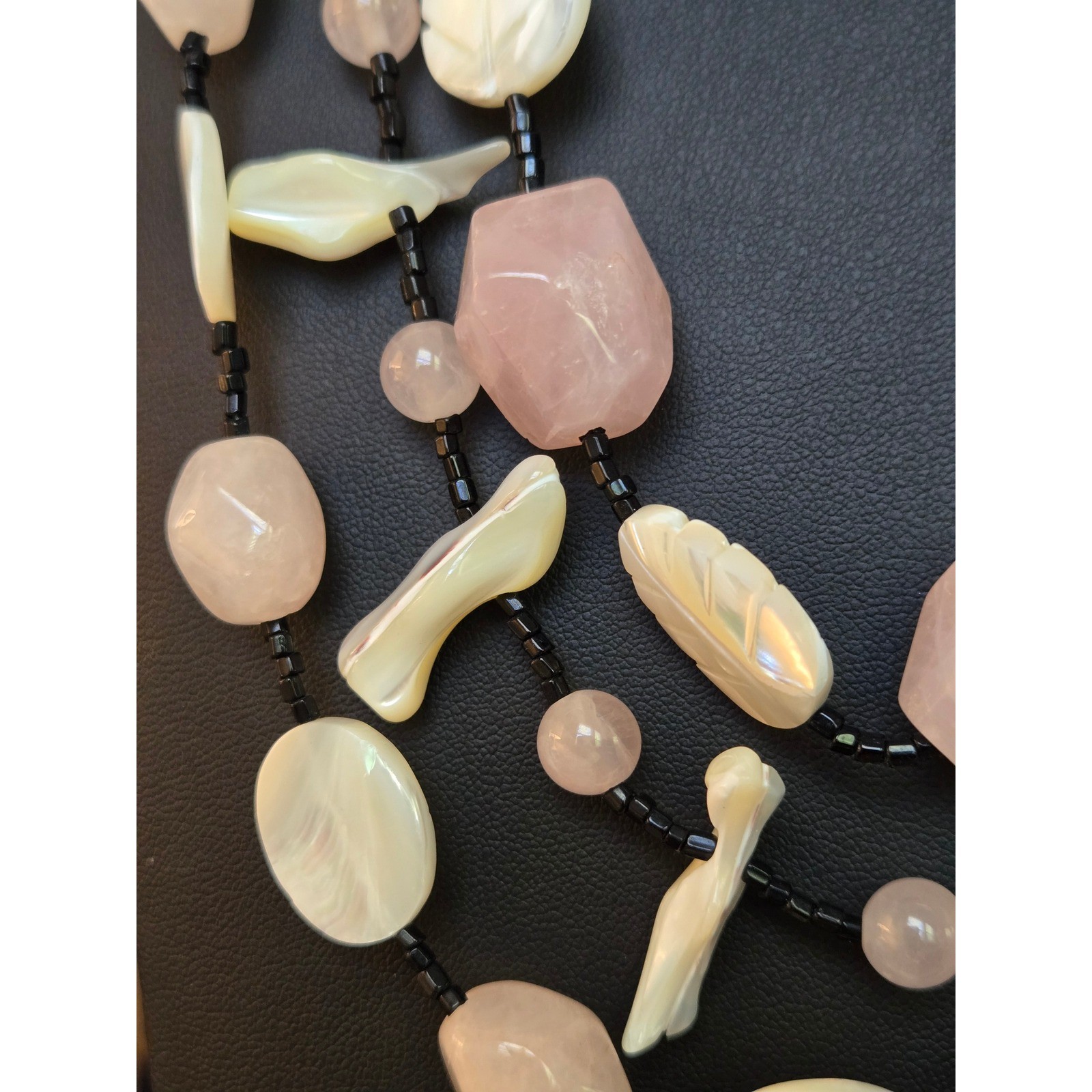 Rose Quartz Mother of Pearl Multistrand Necklace Vintage Stunning!