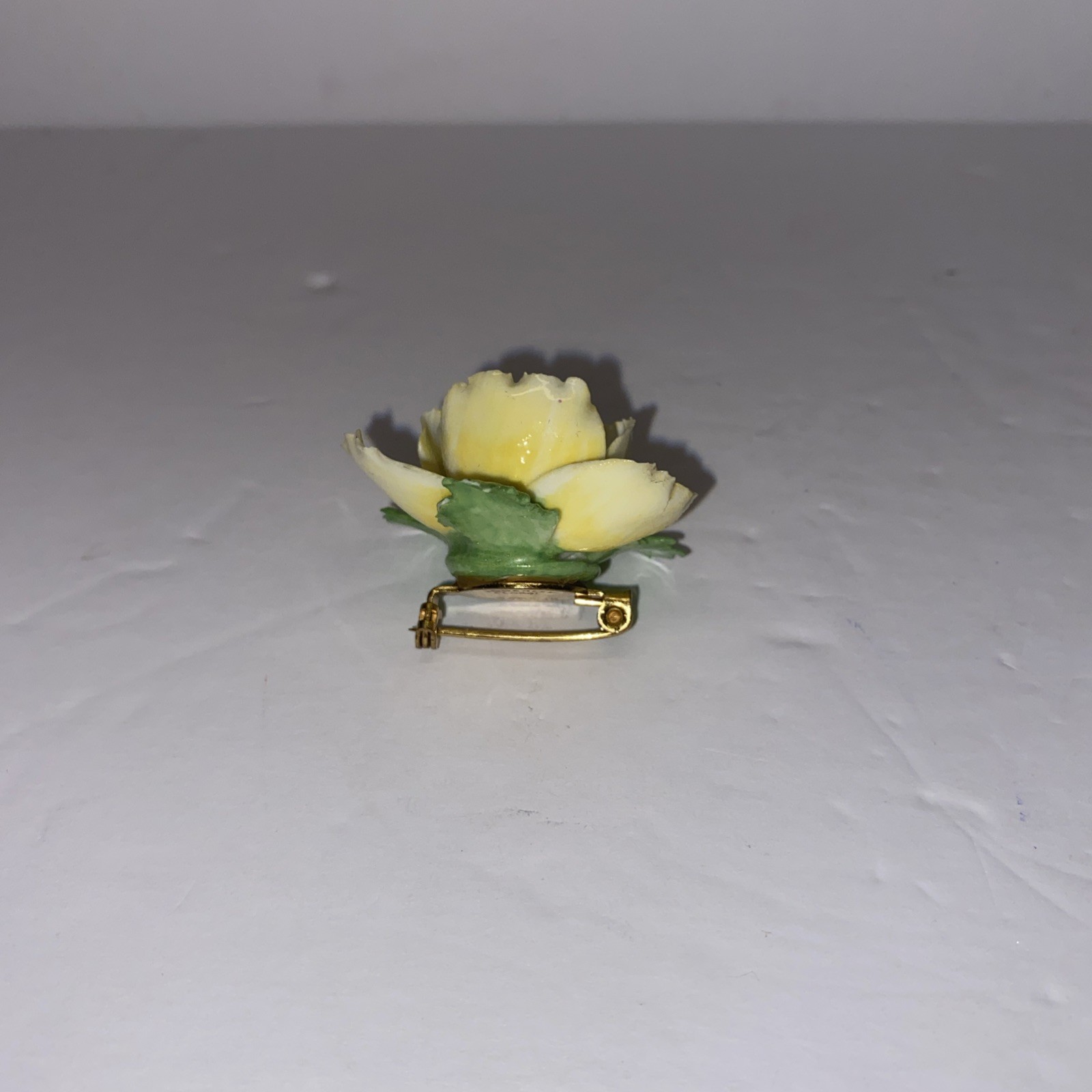 Robert Adderley Bone china Yellow Poppy flower brooch, Made in England VTG