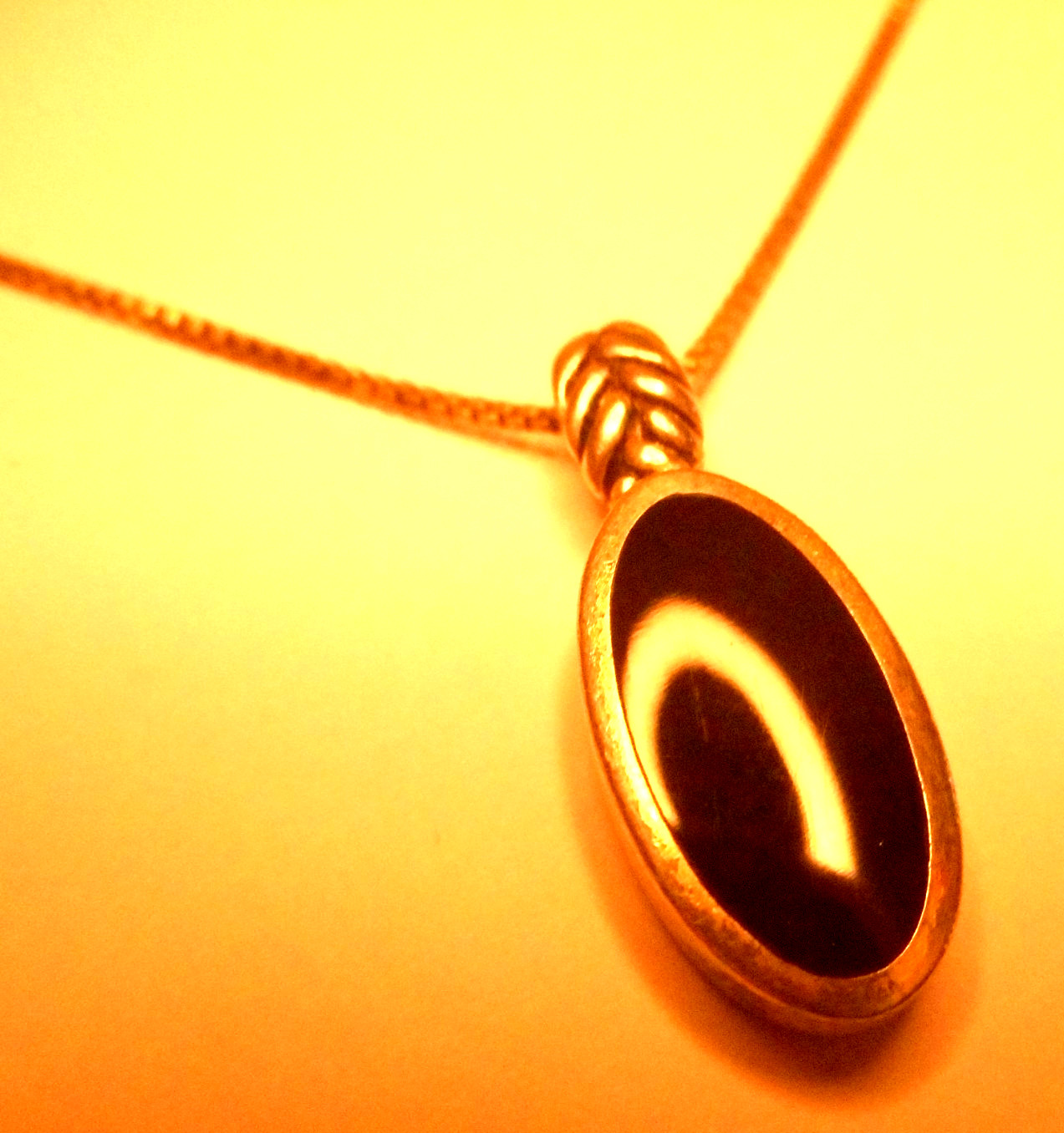 Vtg Sterling Silver Black Onyx Inlay Oval Pendant Chain Necklace 15/17″