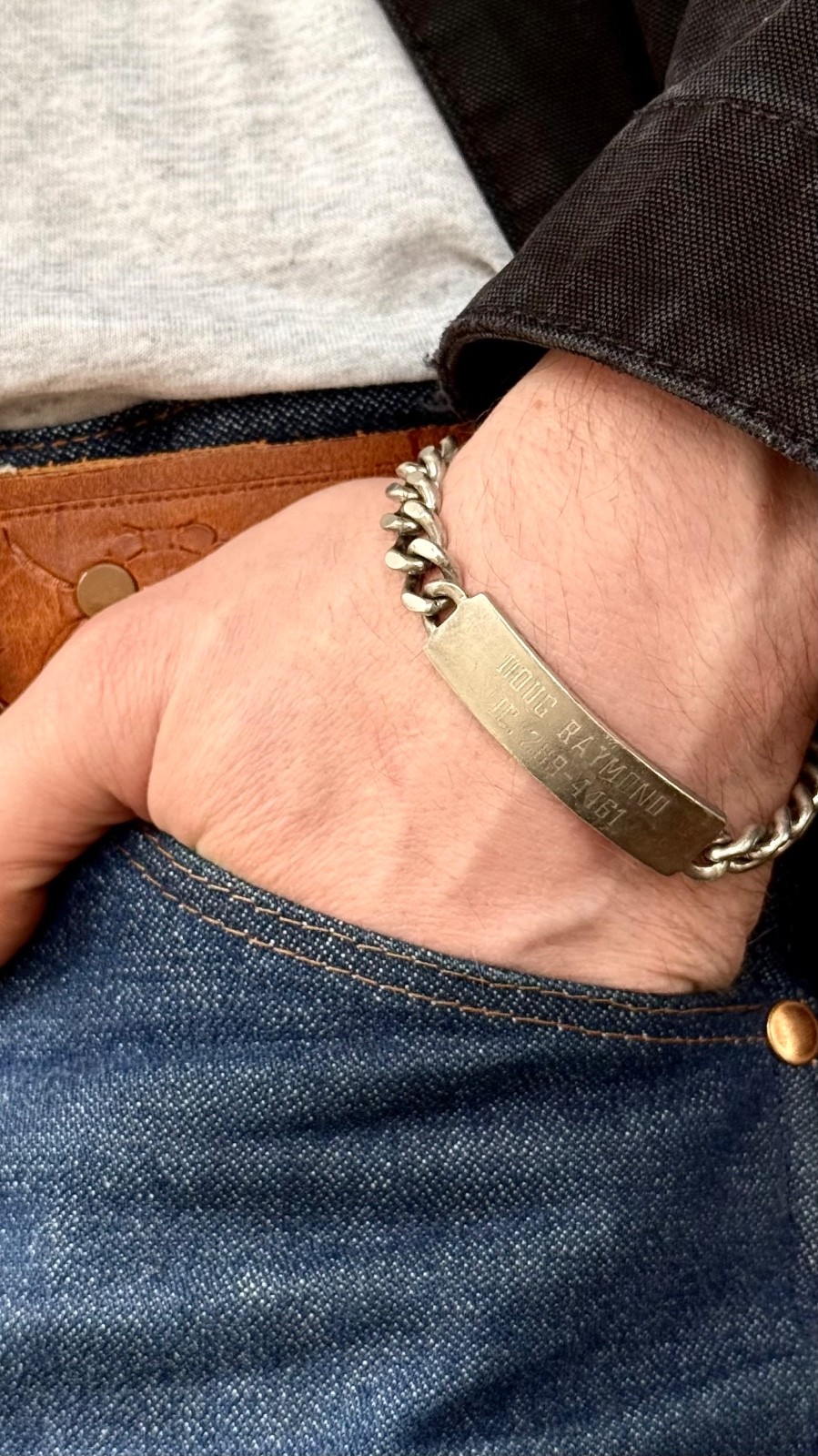 Vtg 44g 925 1950s Sterling Silver Military ID Bracelet Curb Link Chain Bracelet
