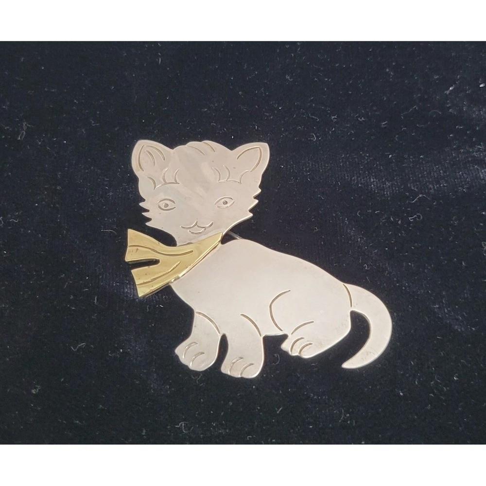 Sterling Silver 925 Kitten Cat Brooch Pin Pendant Vintage Taxco Mexico