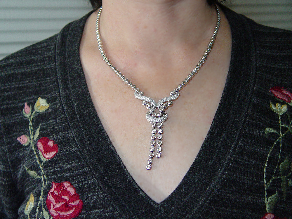 White & Champagne Diamond Necklace 18K Gold 3.84 TDW
