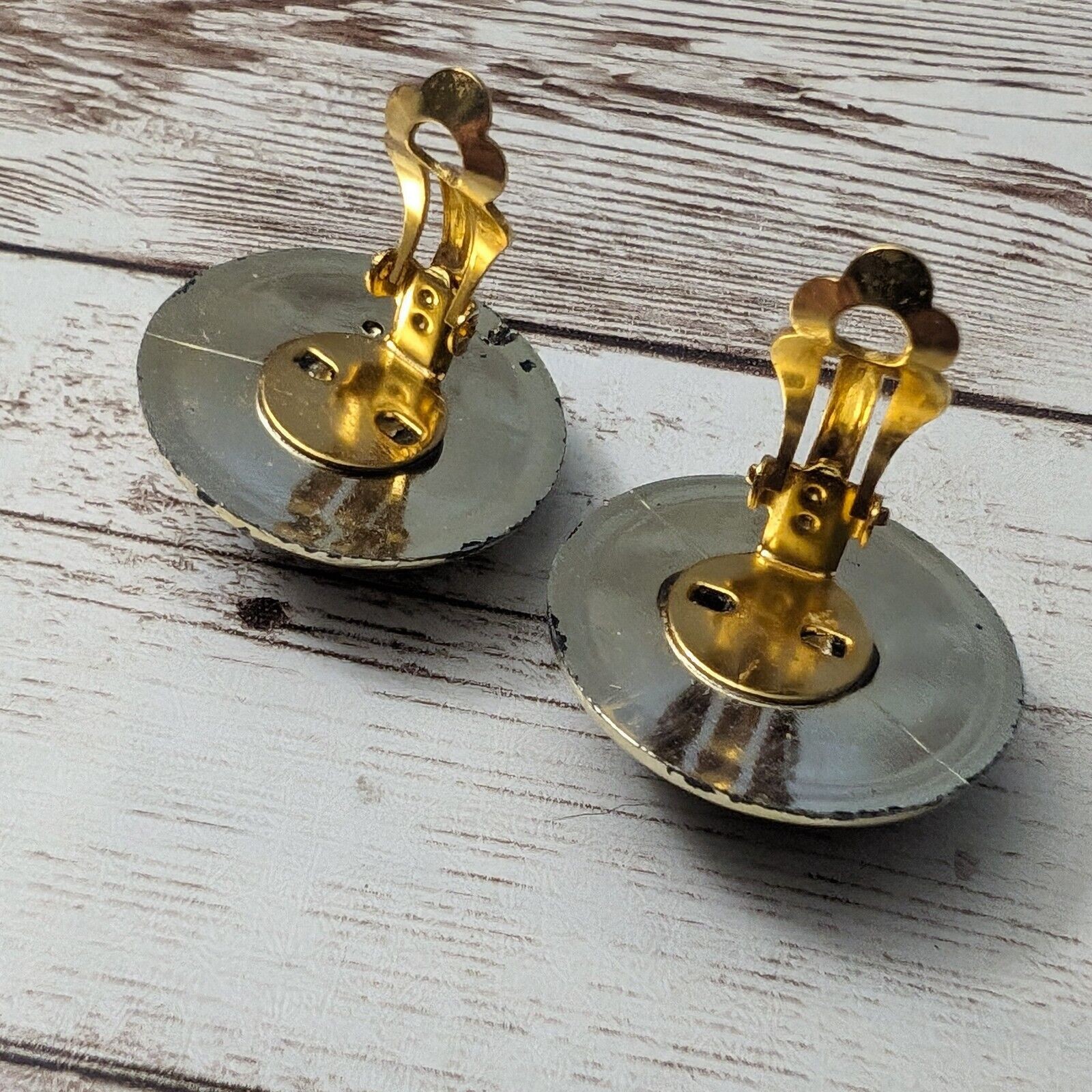 Vintage Clip On Earrings – Domed Patterned Brown with Gold Tone Halo