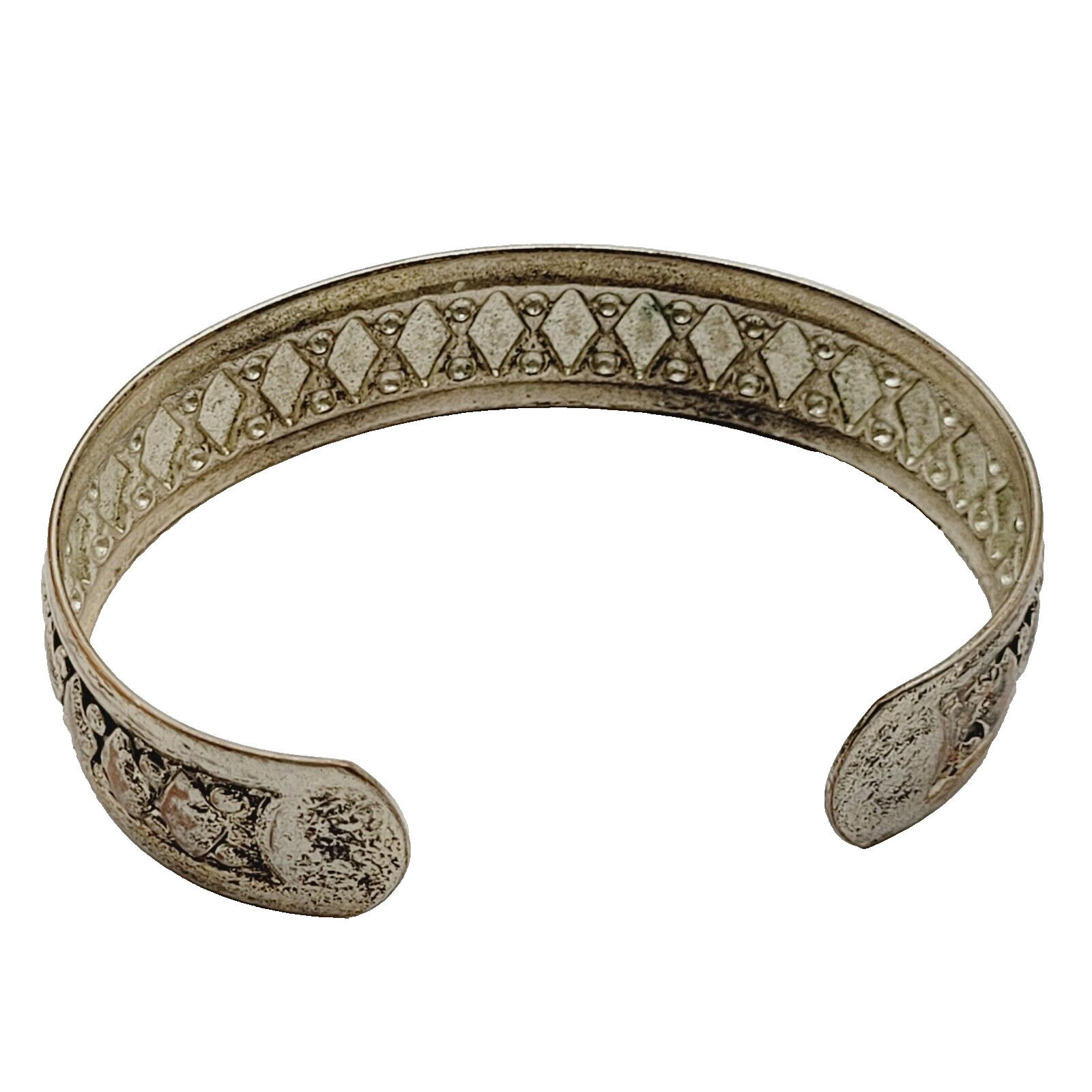 Two Vintage Metal Cuff Bracelets 1 Brass & 1 Silver Tone Patterned Tarnished