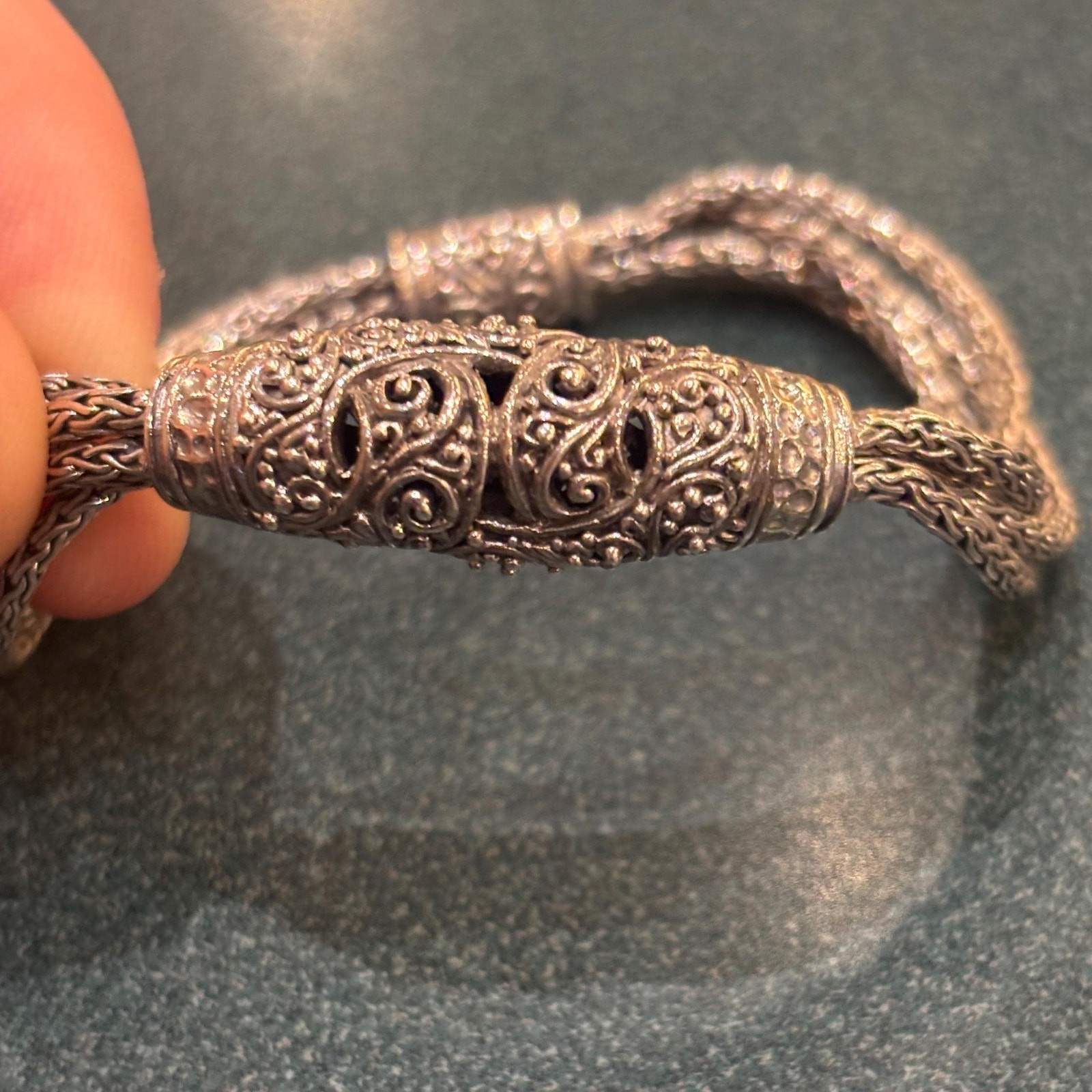 Sarda Janyl Adair Bali Sterling Silver Scroll Station Spiga Wheat Chain Bracelet
