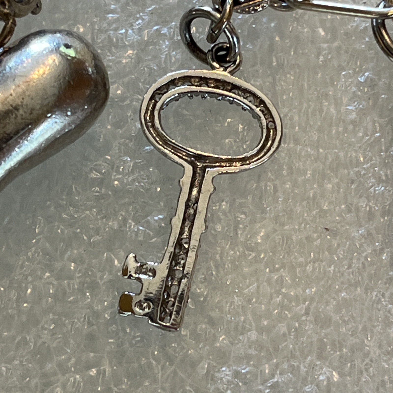 Sterling Silver Charm Bracelet 8 Charms Heart Key Cross Shoes Prayer Box