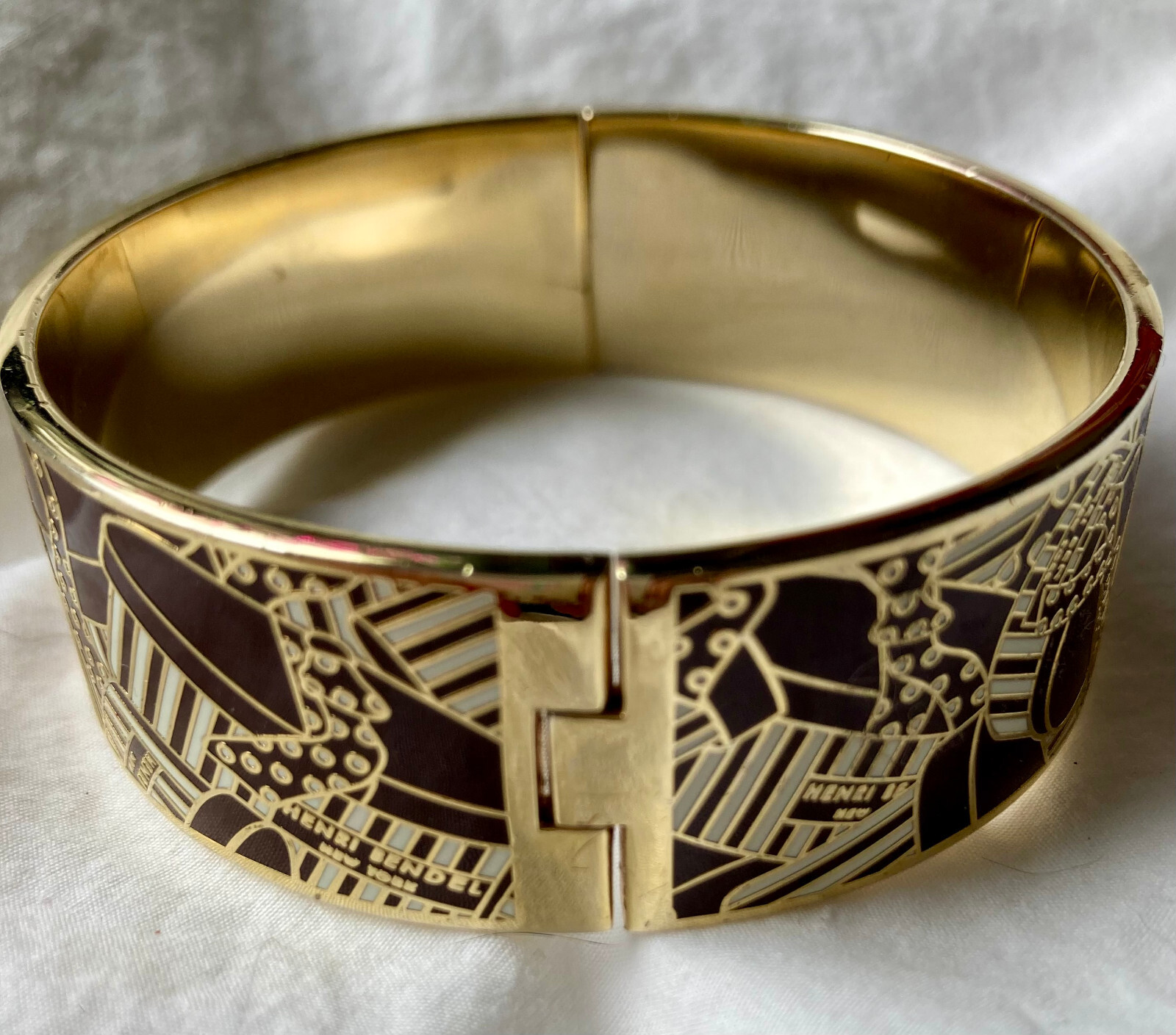 Henri Bendel Hinged Silver Wide Cuff Bangle Bracelet
