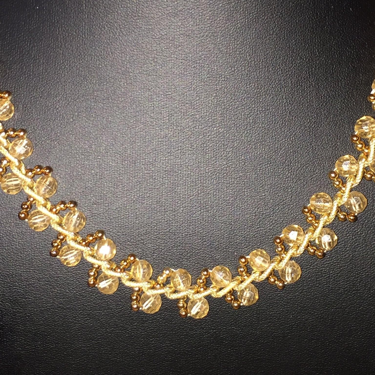 Vintage Beaded Necklace Gold-Tone Acrylic Crystal Choker Vintage Style Statement