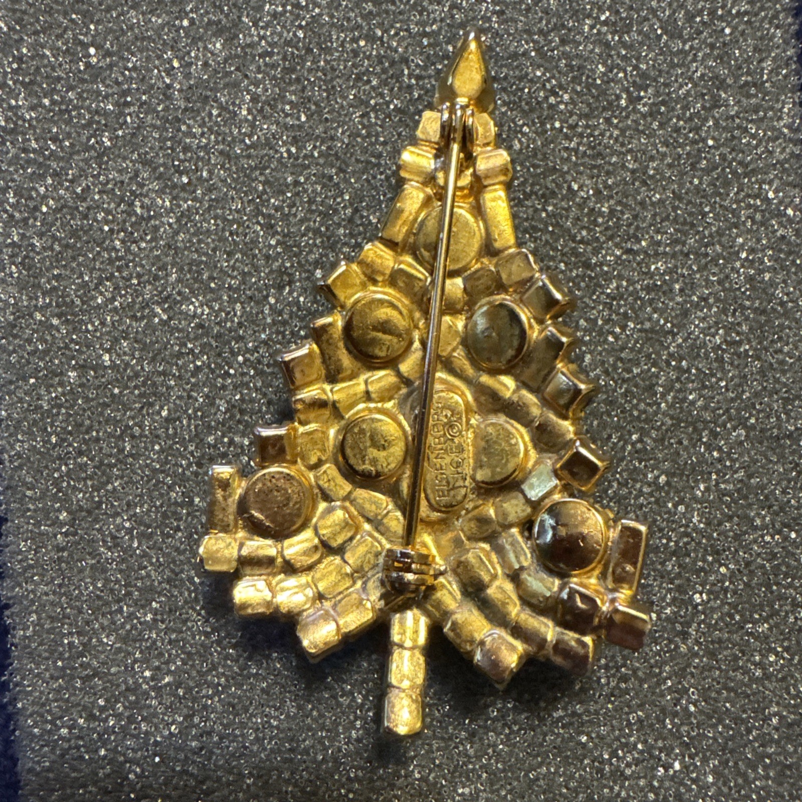 Vintage Eisenberg Ice Multicolor Rhinestone Christmas Tree Brooch Gold Plate