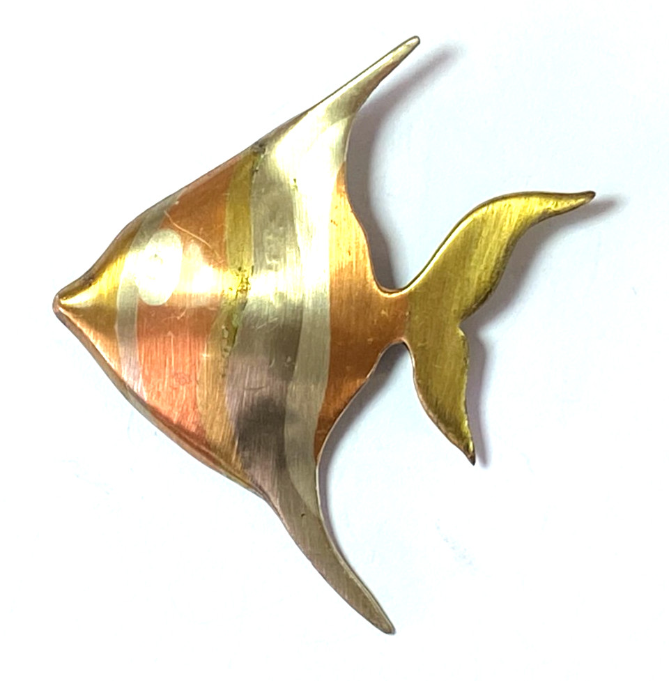 Sterling Silver Los Castillo Brass Copper Fish Brooch Pin 63mm x 57mm
