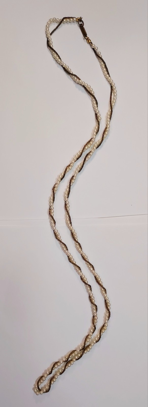 Miriam Haskell Vintage Necklace Faux Pearl Wheat Chain Bronze Tone Signed 34″