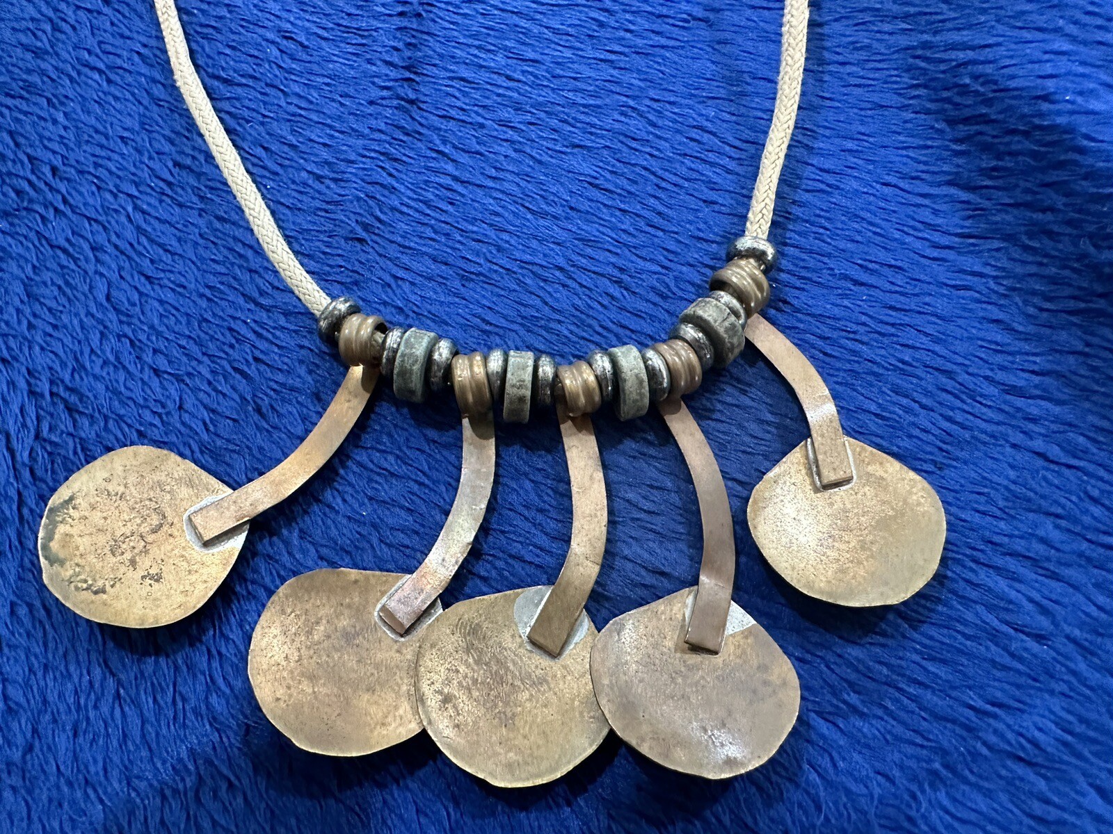Vintage Mid Century Modernist Mixed Metals Statement Necklace, 17in