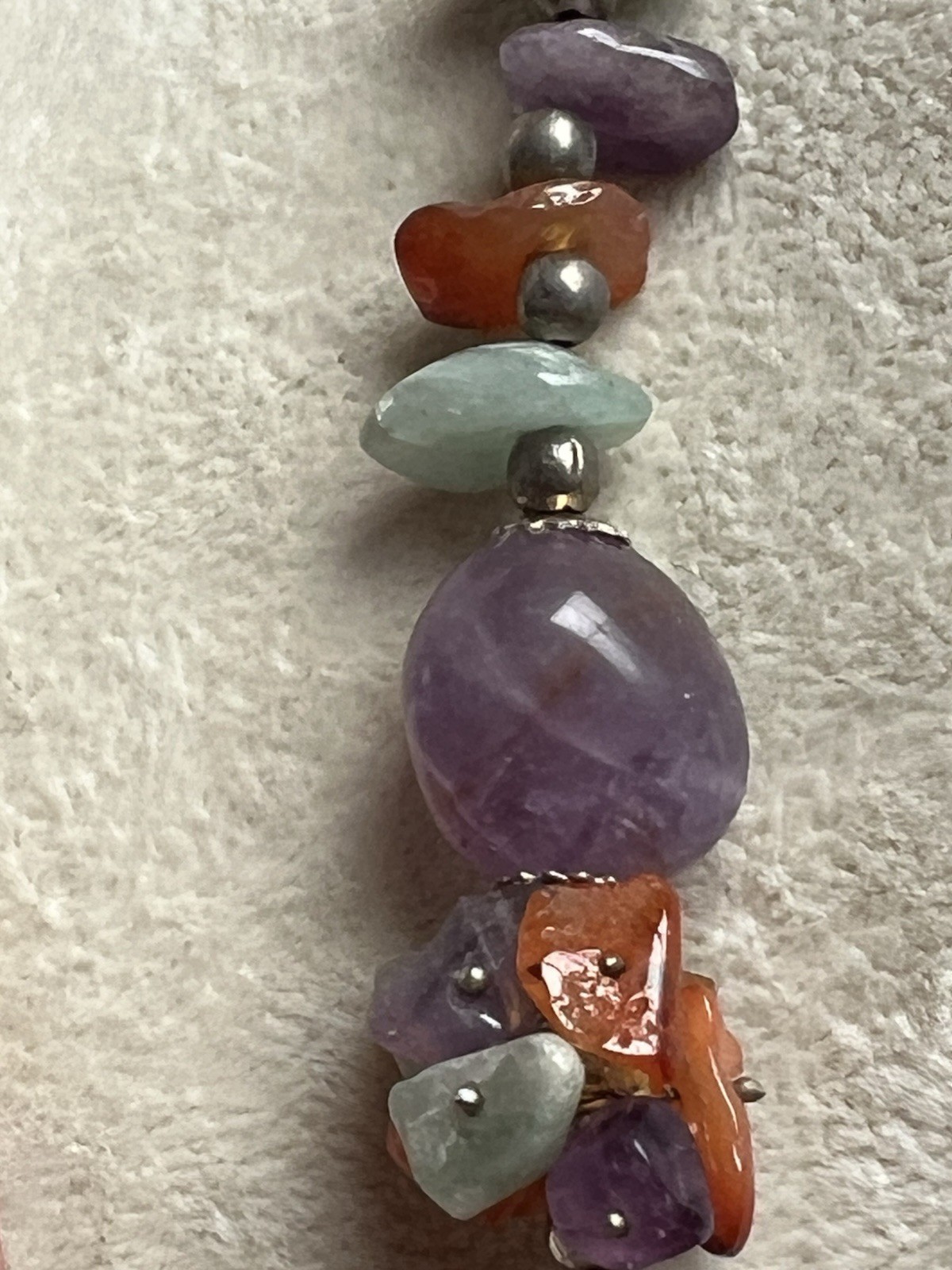 Vintage Bloodstone Carnelian Amethyst Chunky Bead Necklace 20”