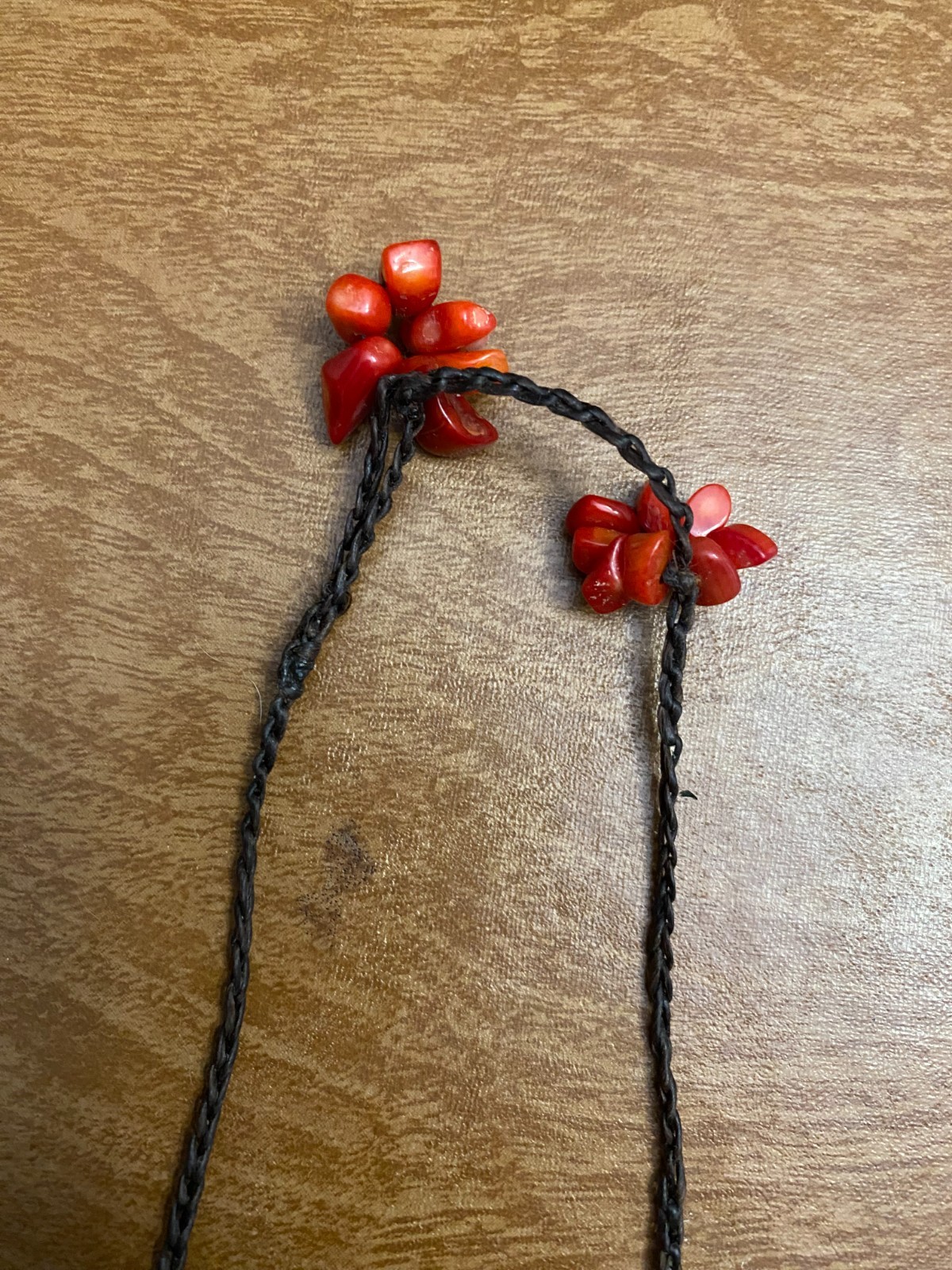 Vintage Single Strand Sliced Red Coral Bib Statement Bead Necklace -Adj