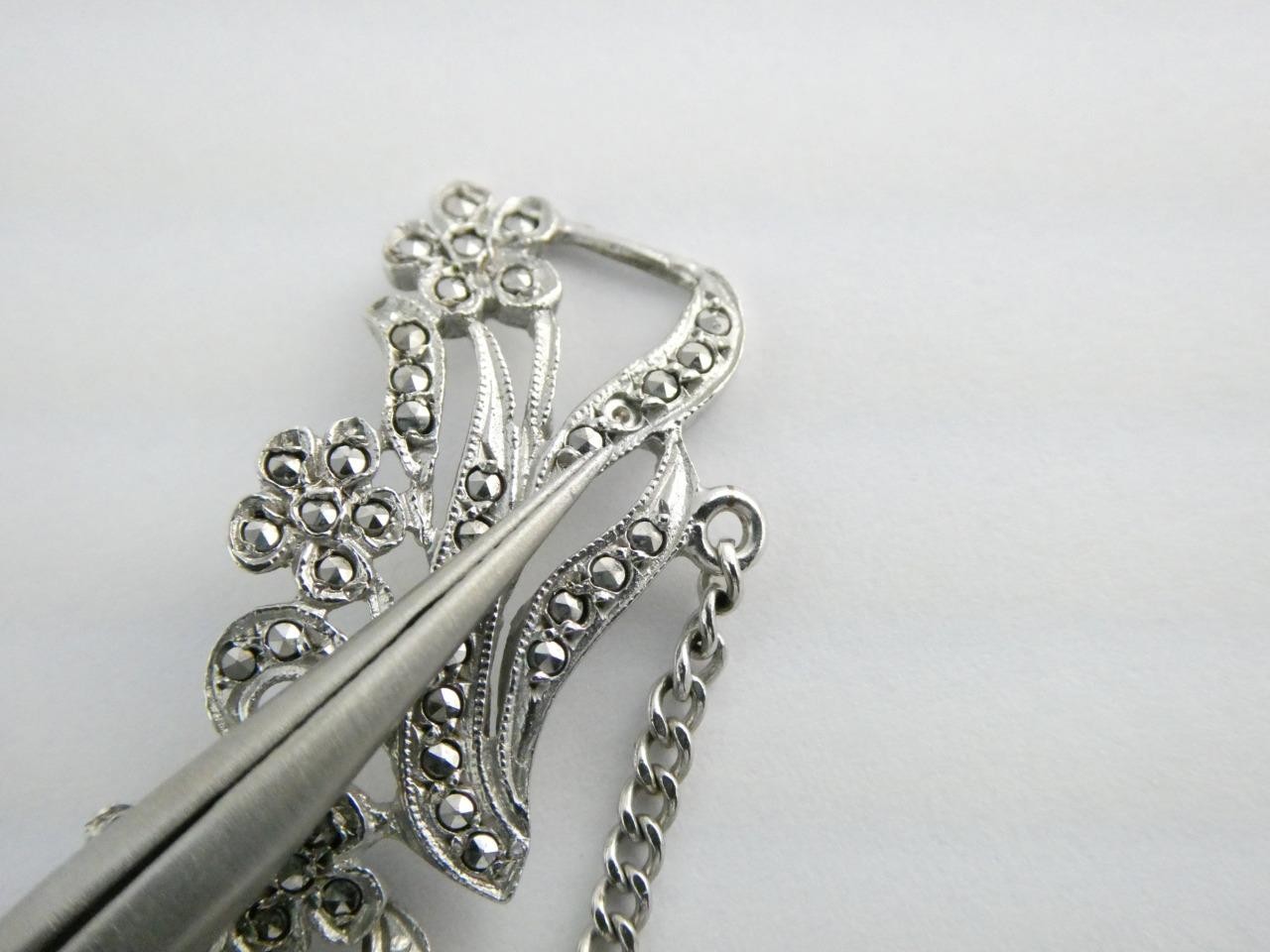 Vintage Deco Style Sterling Silver Marcasite Studded Bracelet 7.25 In GEMS MISS