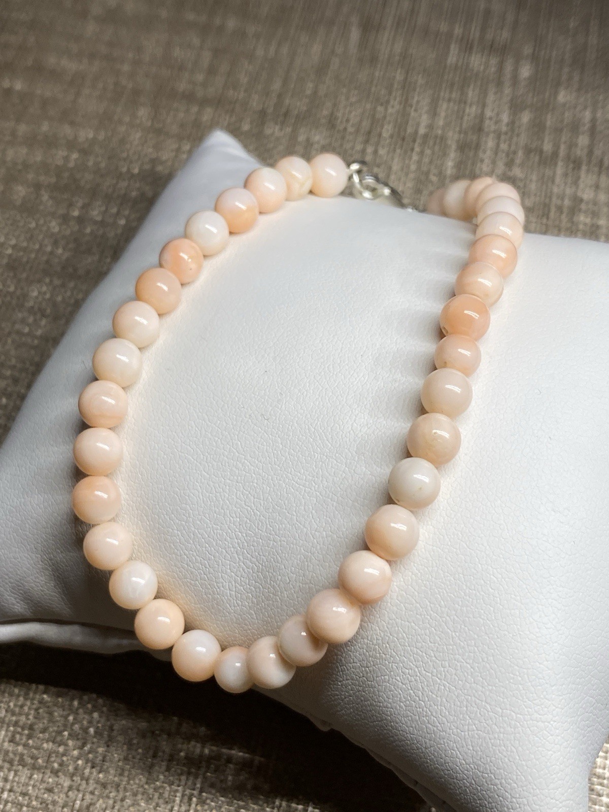 Vintage 1970s Angel Skin Coral Bracelet 7.5” 5.3mm Beads Sterling 925