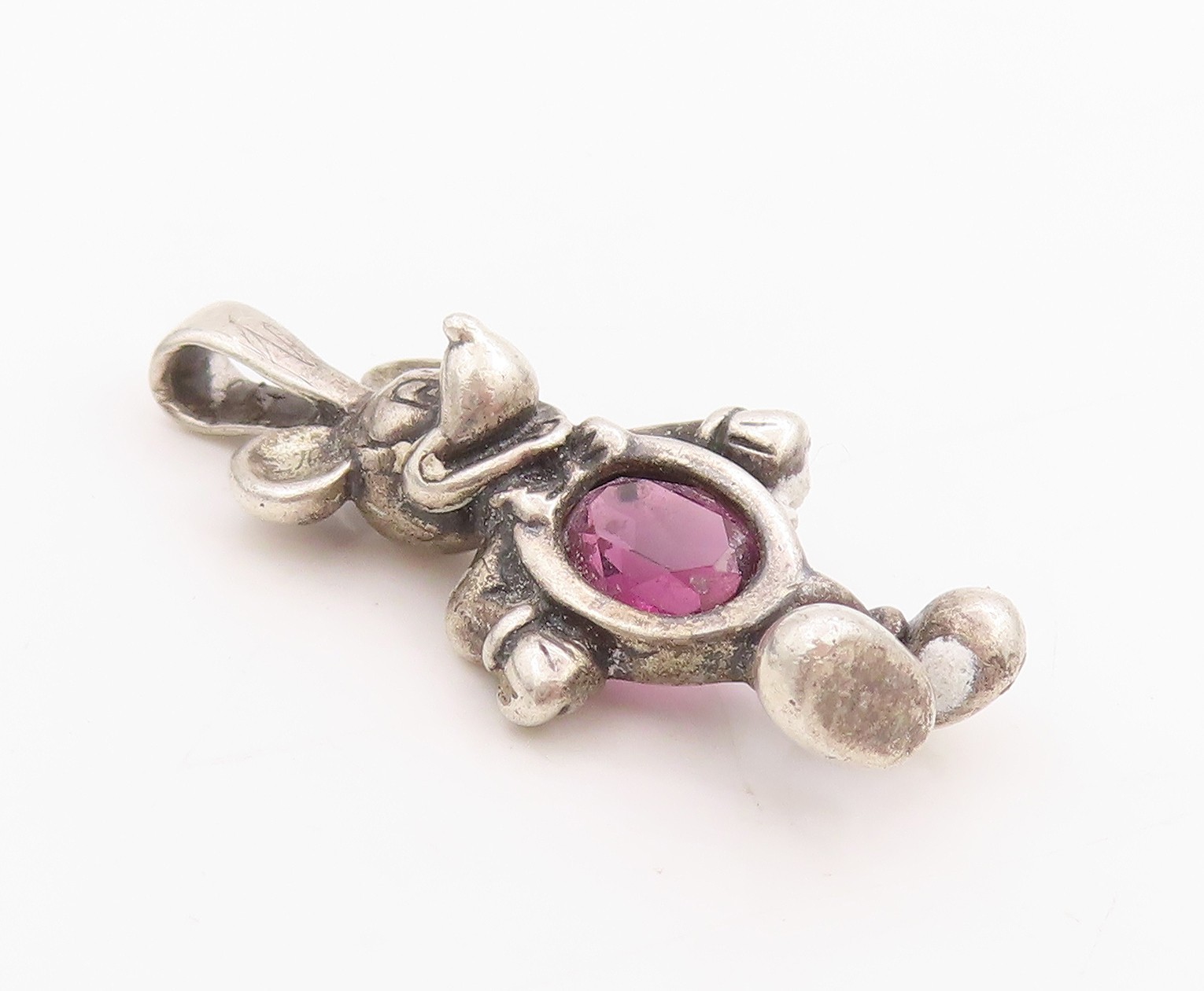 925 Sterling Silver Vintage Pendant DISNEY Amethyst Micky Mouse Charm PT24495