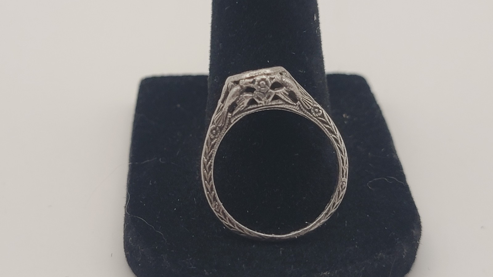 Tested Silver Blue Stone Art Deco Ring US Size 6