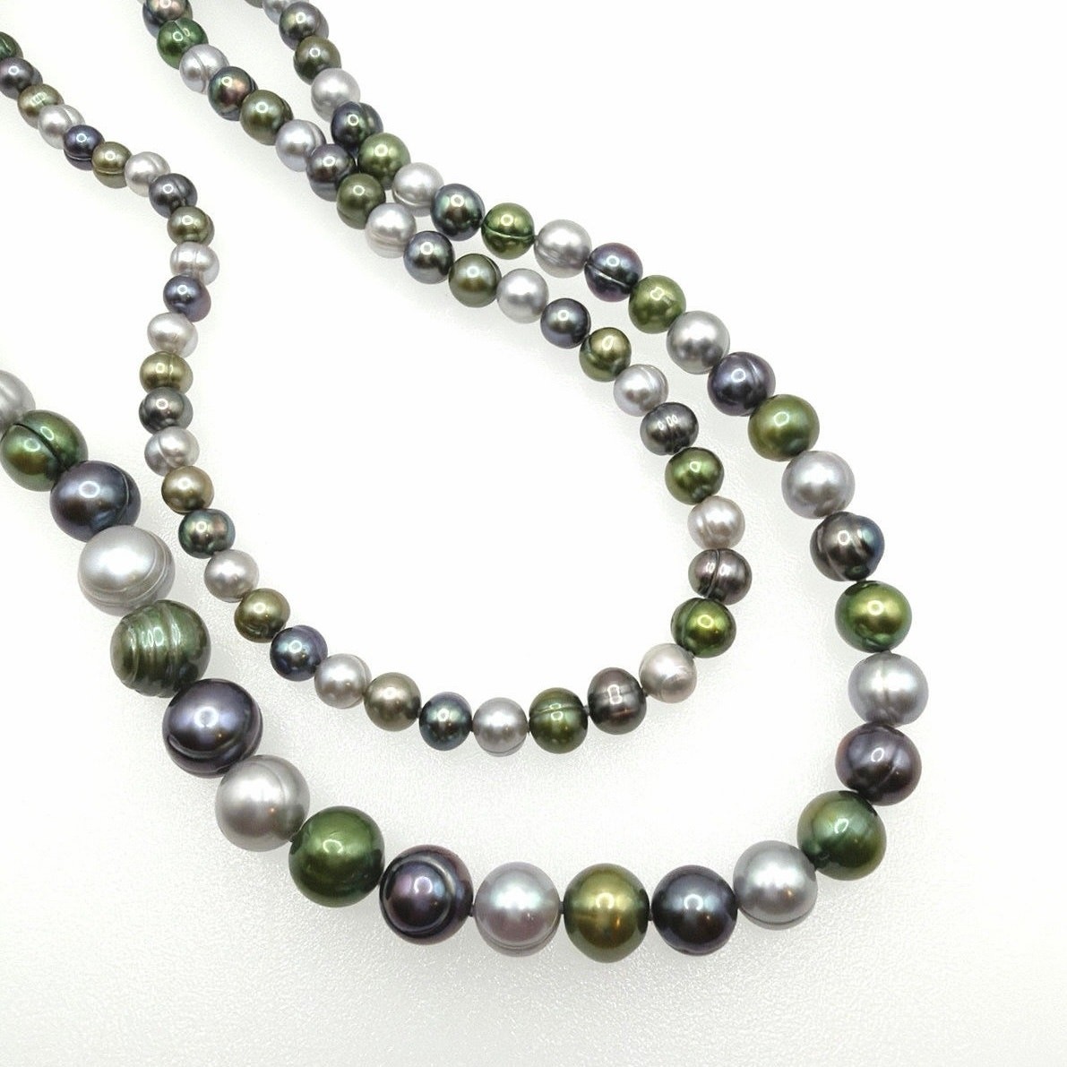 Vintage Tricolor Freshwater Pearl Green Purple White Long Necklace 34”