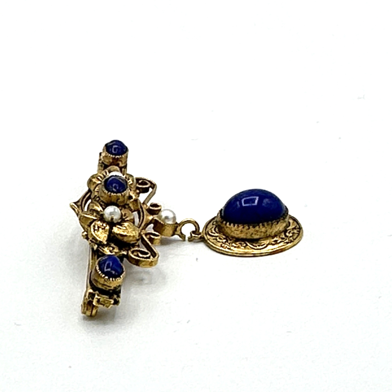 ORIGINAL BY ROBERT vintage brooch – Victorian Revival gold faux lapis pearl pin