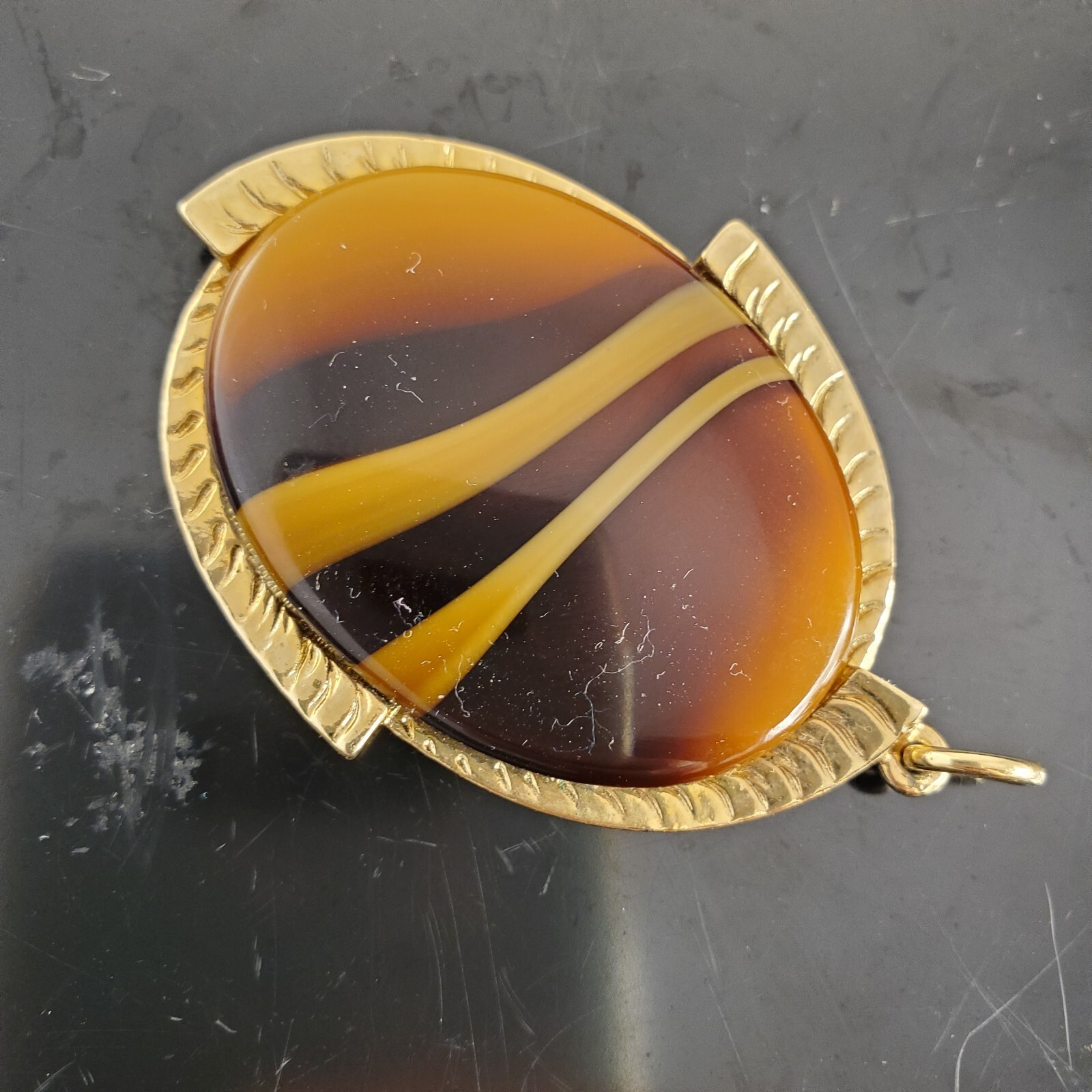 Vtg Sarah Coventry NecklacePendant only Faux Agate Brown Glass Signed MCM 70s