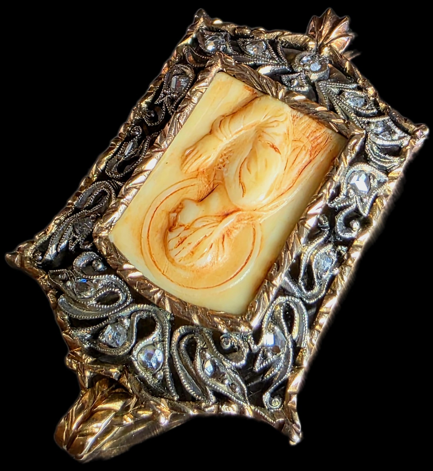 Fine Antique Art Nouveau 18K Gold Silver Diamonds Virgin Mary Pendant Ca 1900
