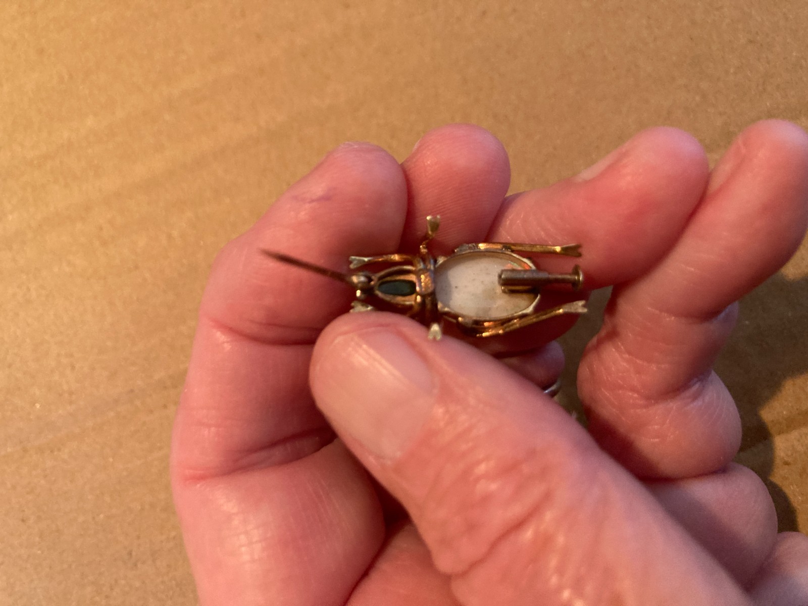 14k Insect Bug Vintage Pin 14k Gold Opal Jade Signed BIN